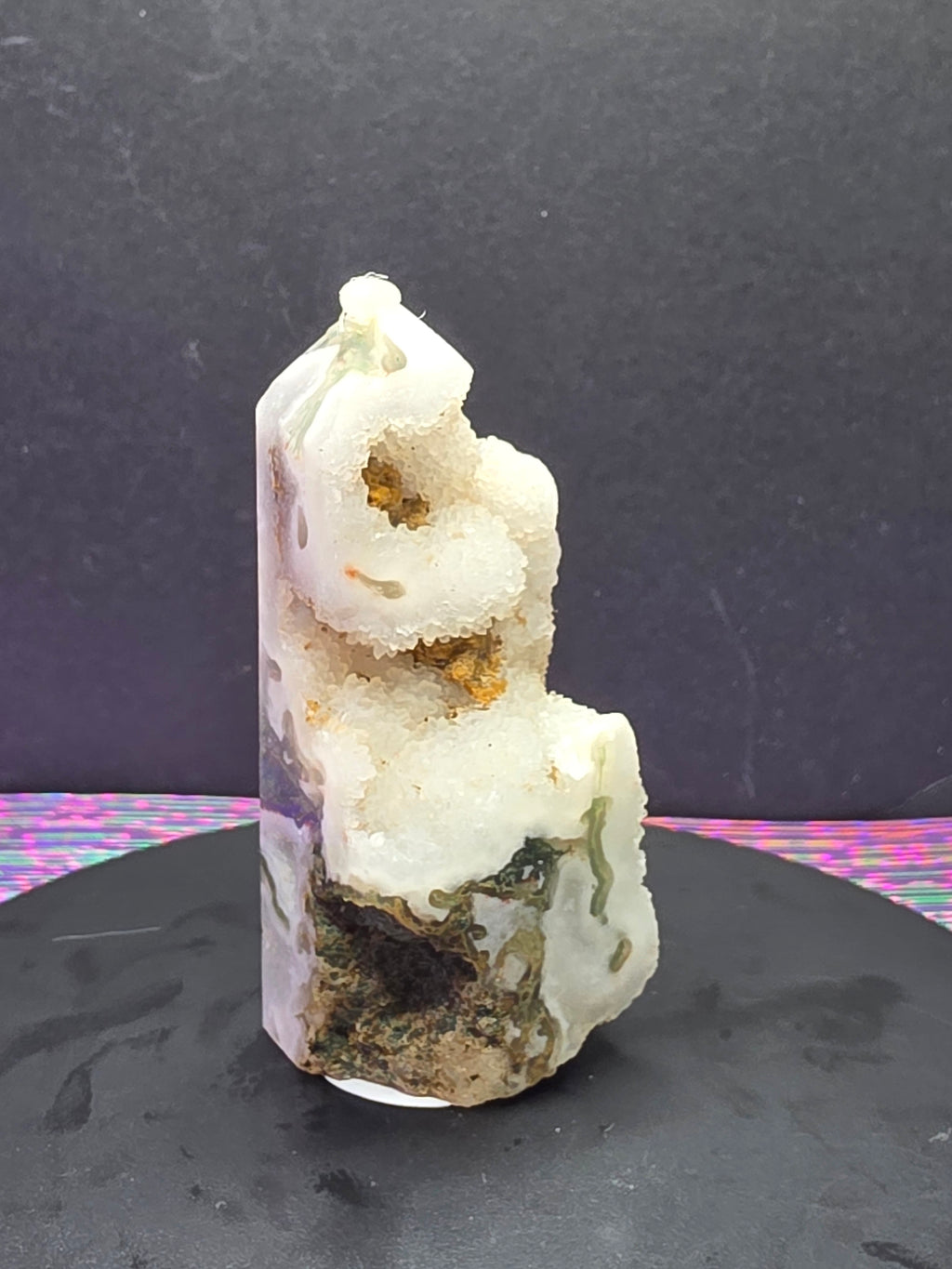 Moss Agate with Druzy Chalcedony Tower D