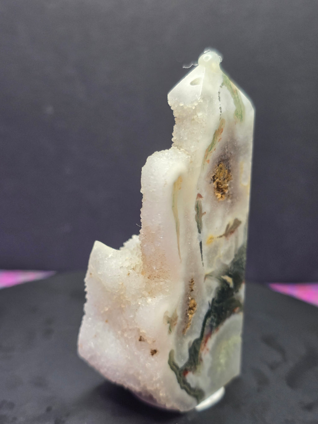 Moss Agate with Druzy Chalcedony Tower D