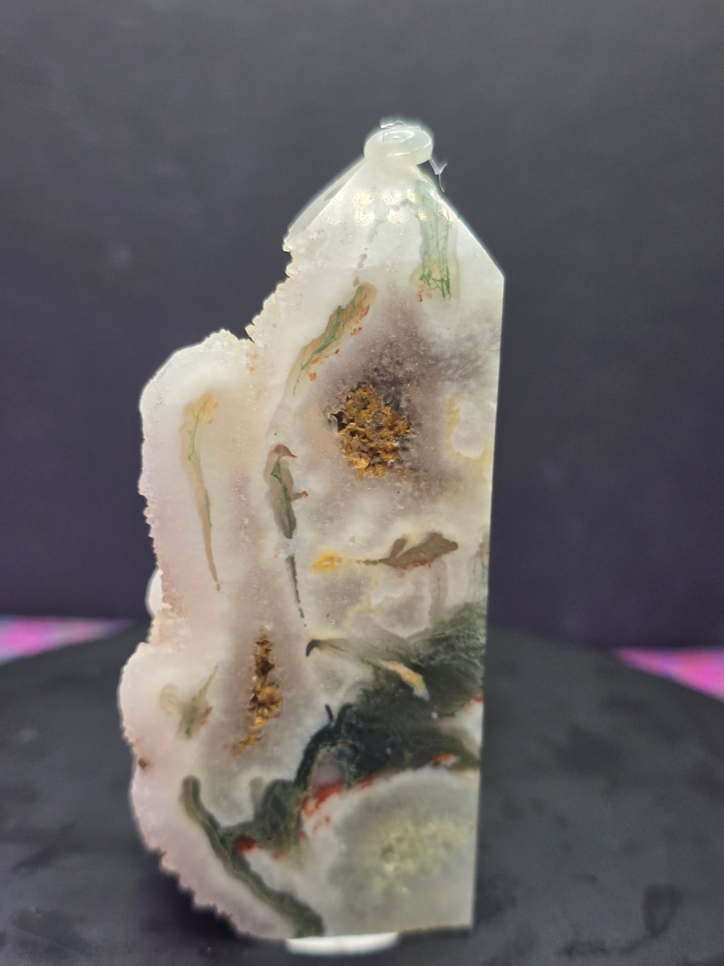 Moss Agate with Druzy Chalcedony Tower D