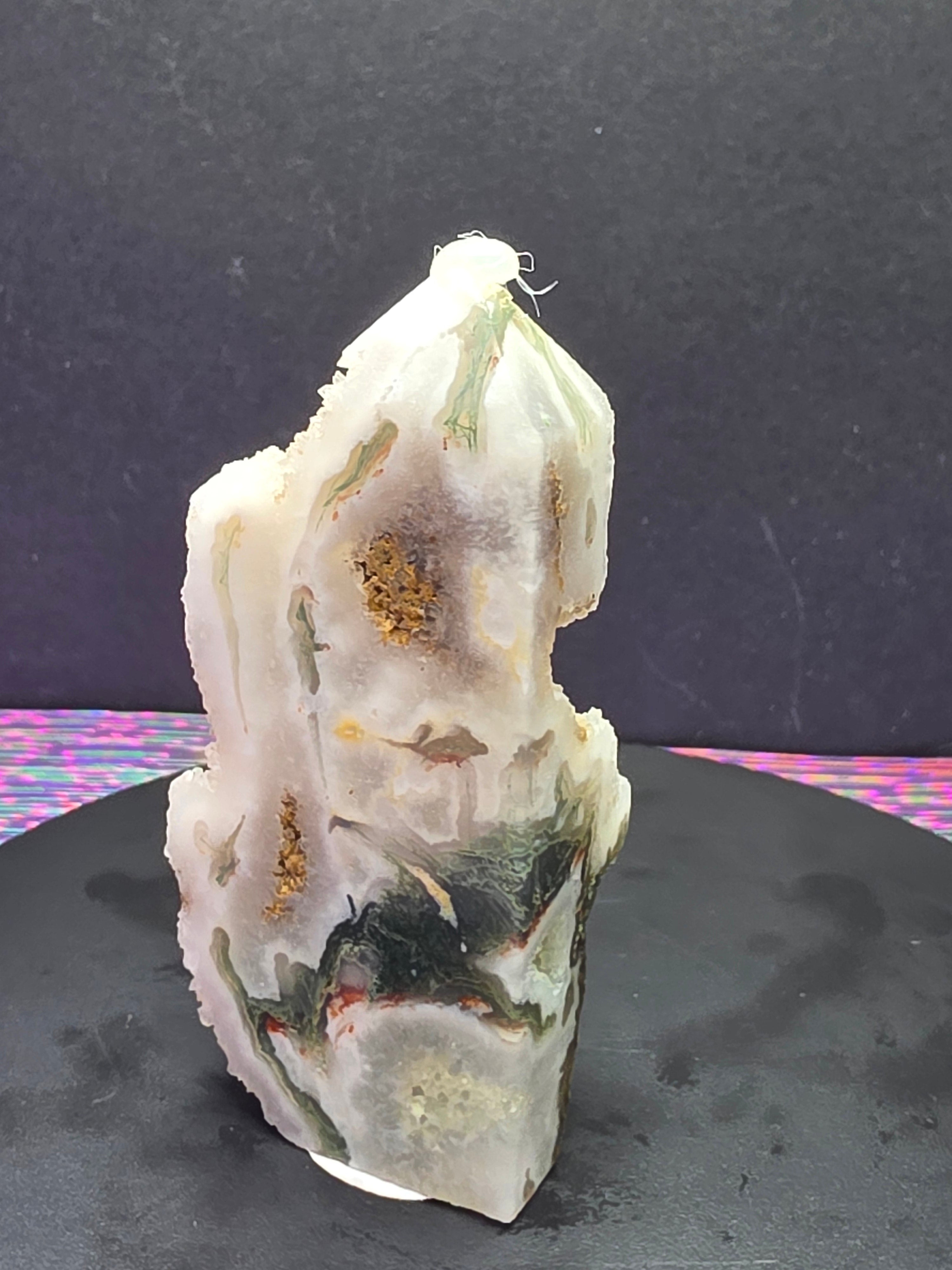 Moss Agate with Druzy Chalcedony Tower D