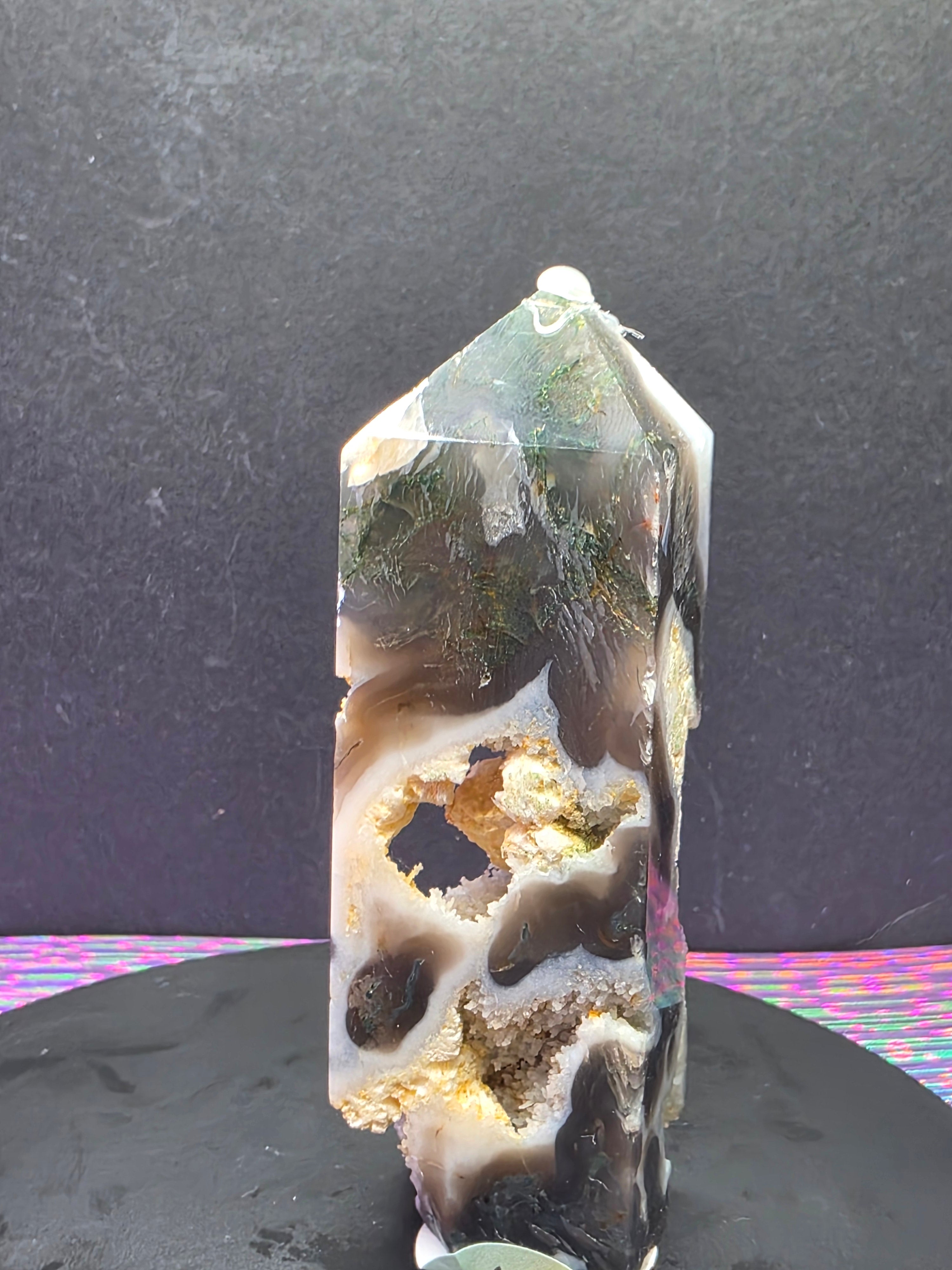 Moss Agate with Druzy Chalcedony Tower E
