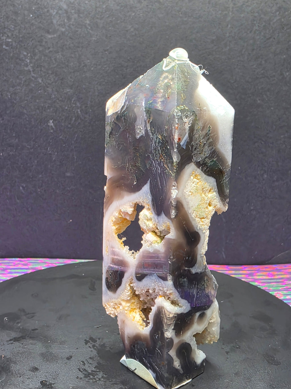 Moss Agate with Druzy Chalcedony Tower E
