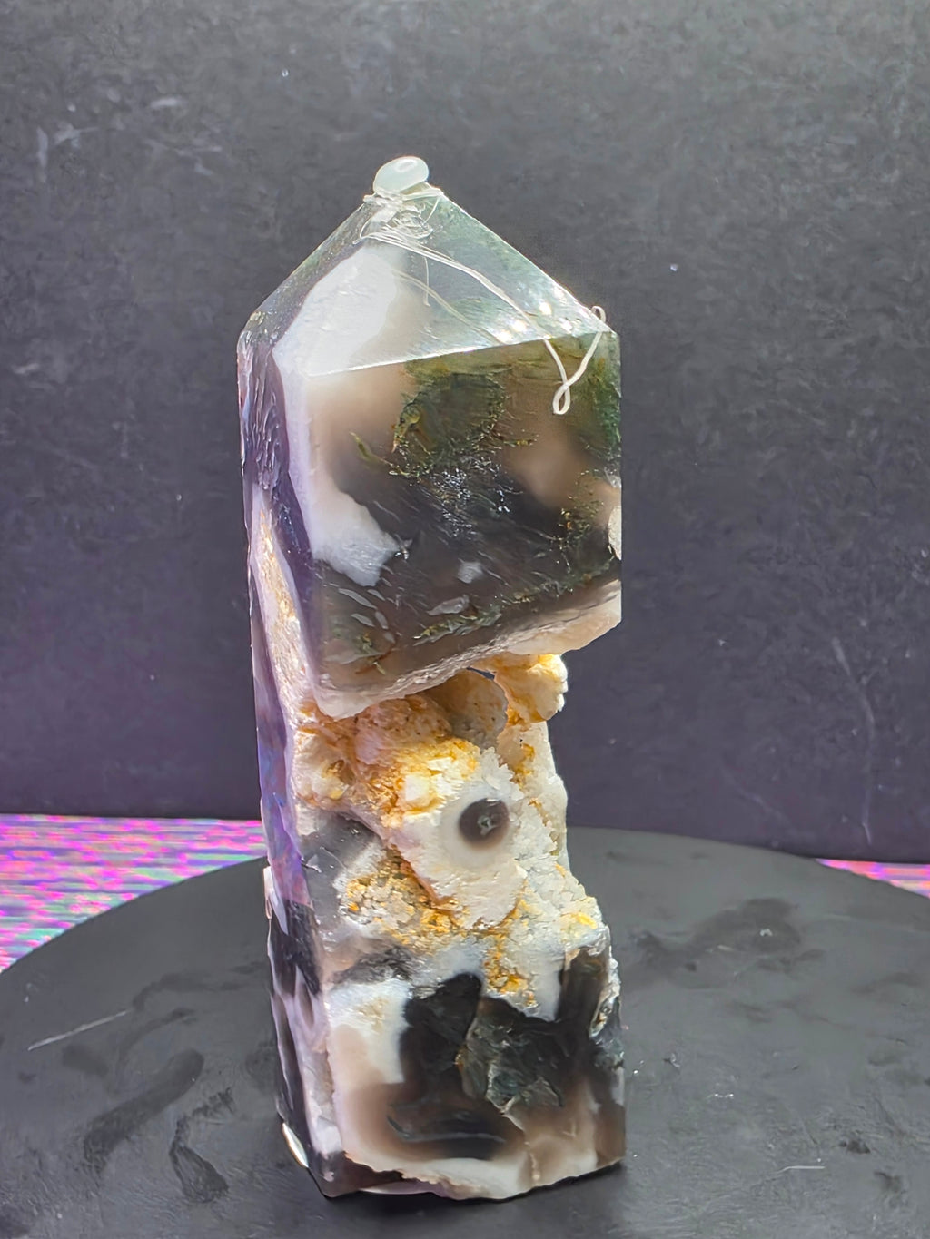 Moss Agate with Druzy Chalcedony Tower E