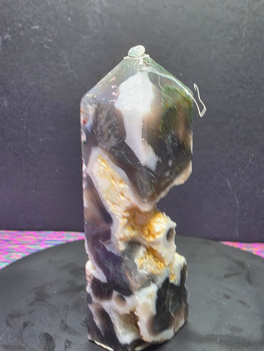 Moss Agate with Druzy Chalcedony Tower E