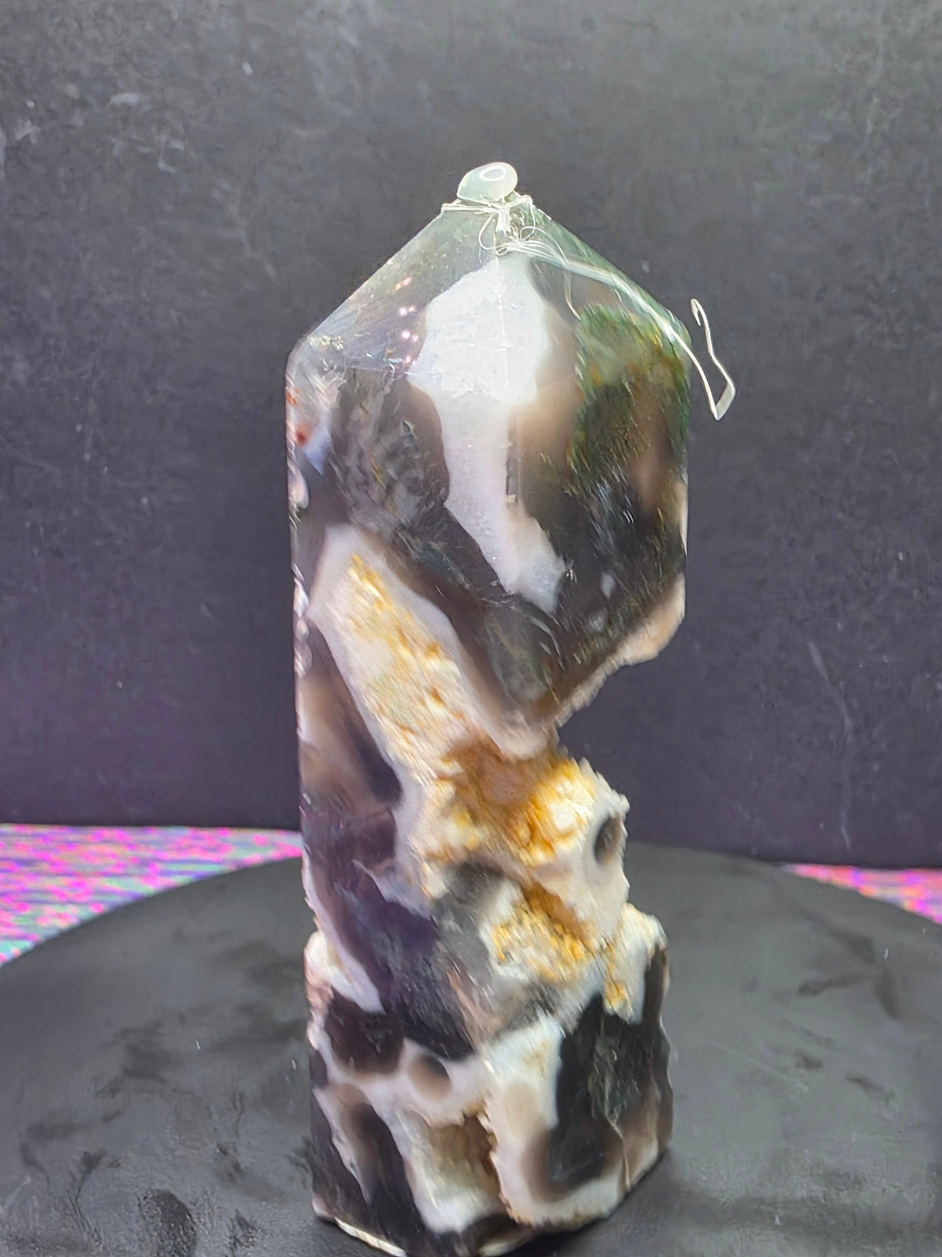 Moss Agate with Druzy Chalcedony Tower E