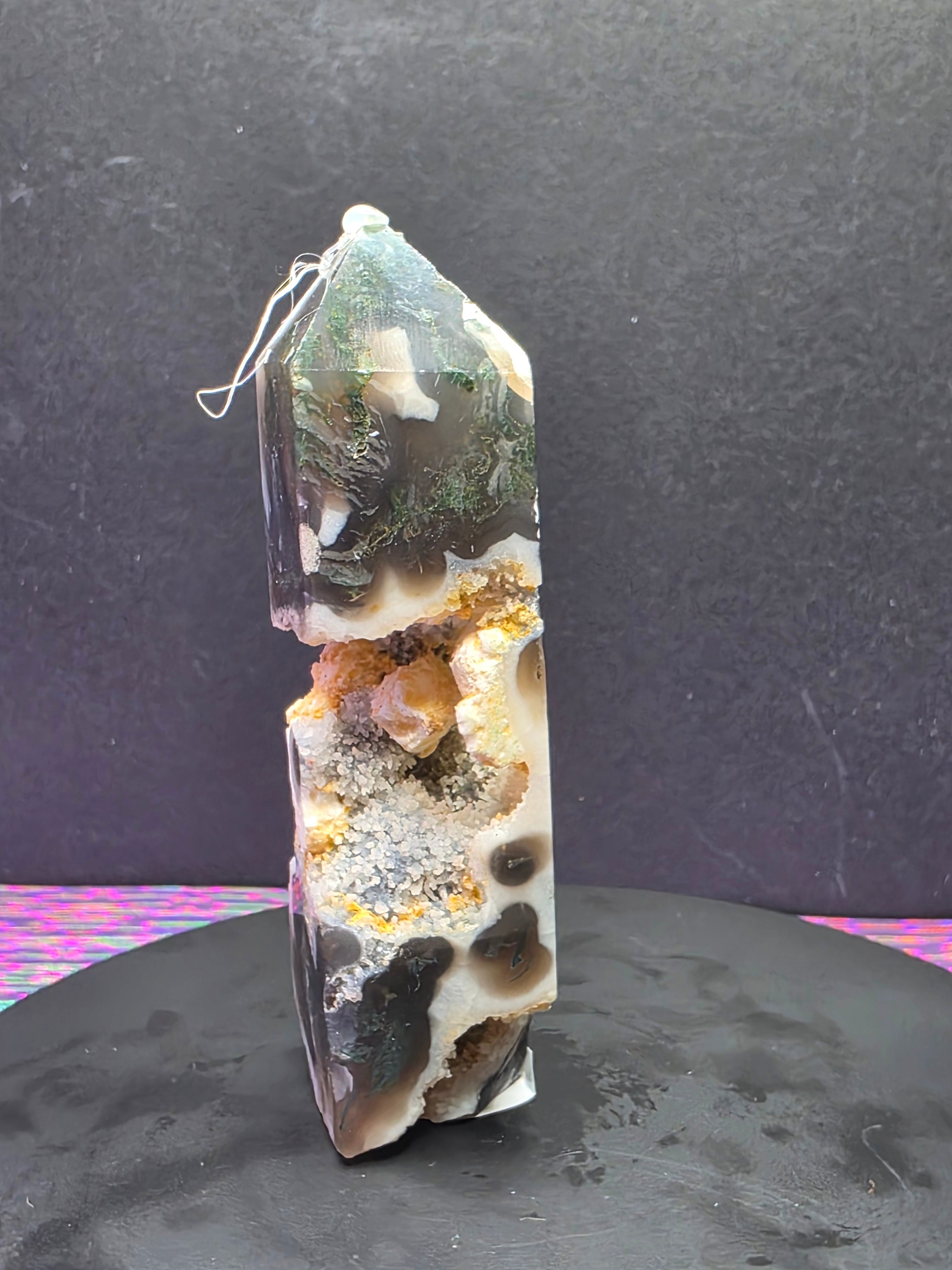 Moss Agate with Druzy Chalcedony Tower E