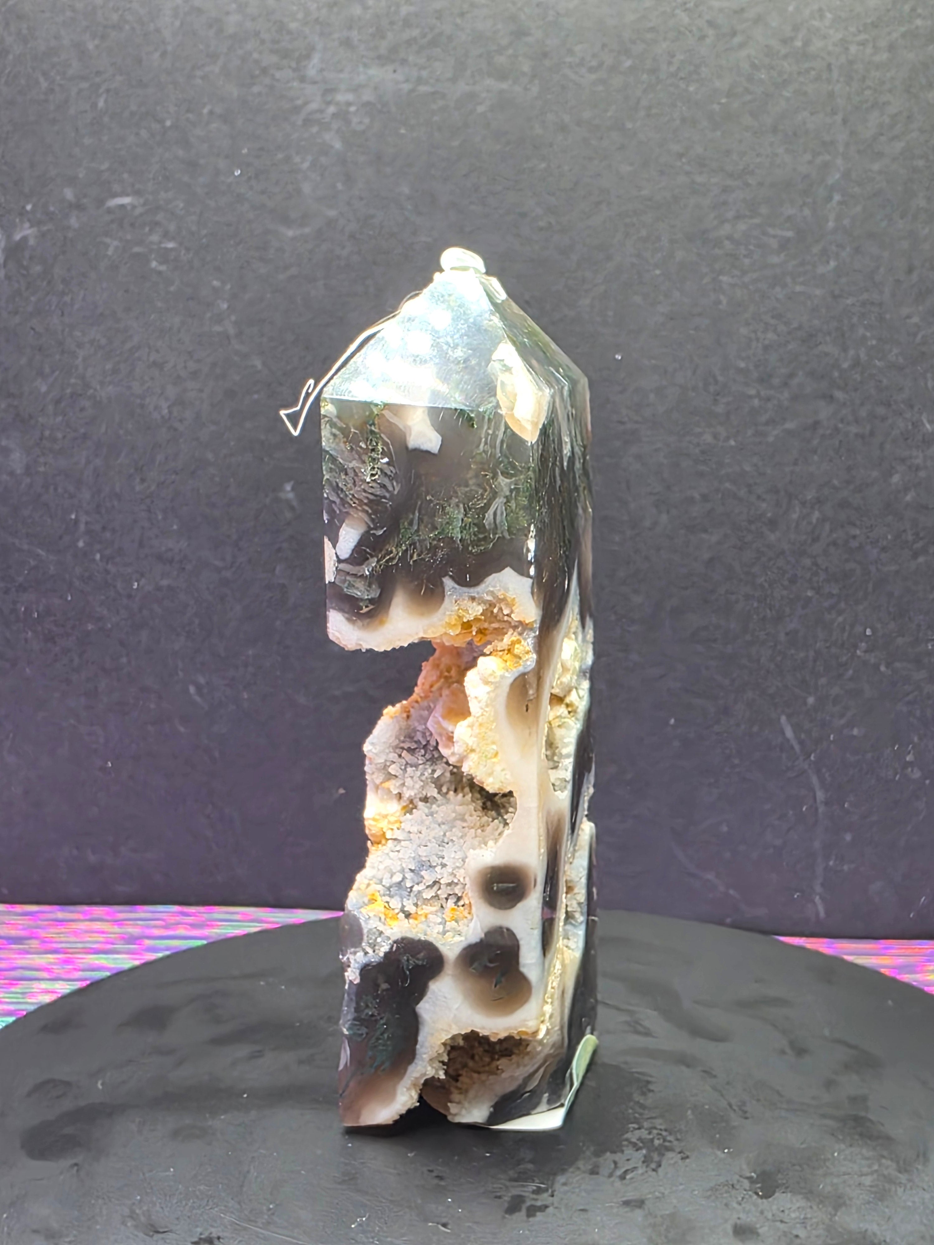 Moss Agate with Druzy Chalcedony Tower E