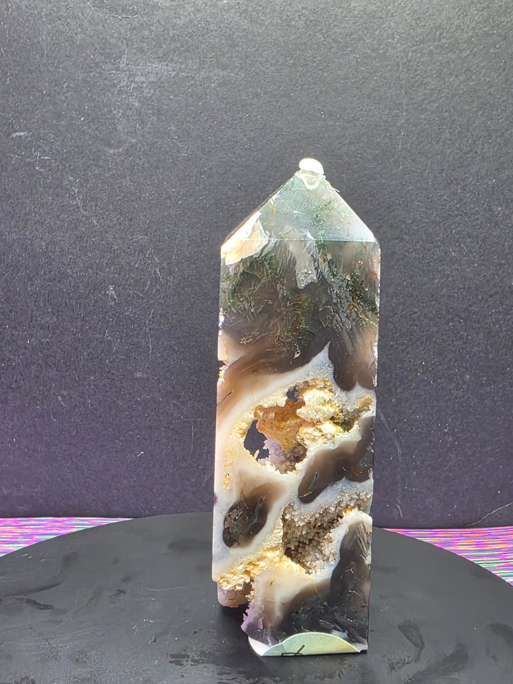 Moss Agate with Druzy Chalcedony Tower E