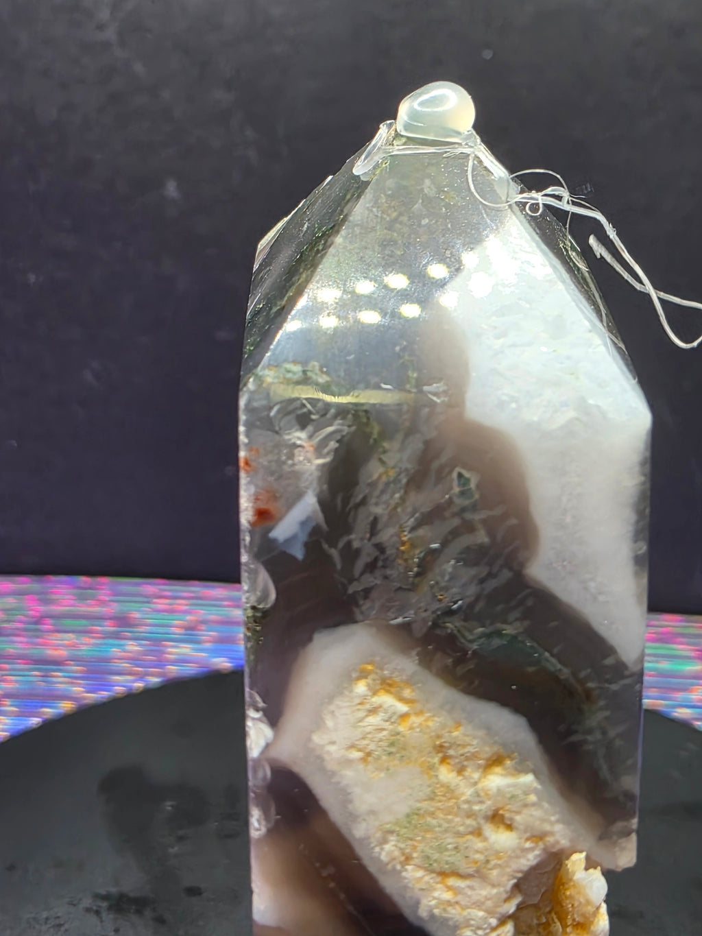 Moss Agate with Druzy Chalcedony Tower E