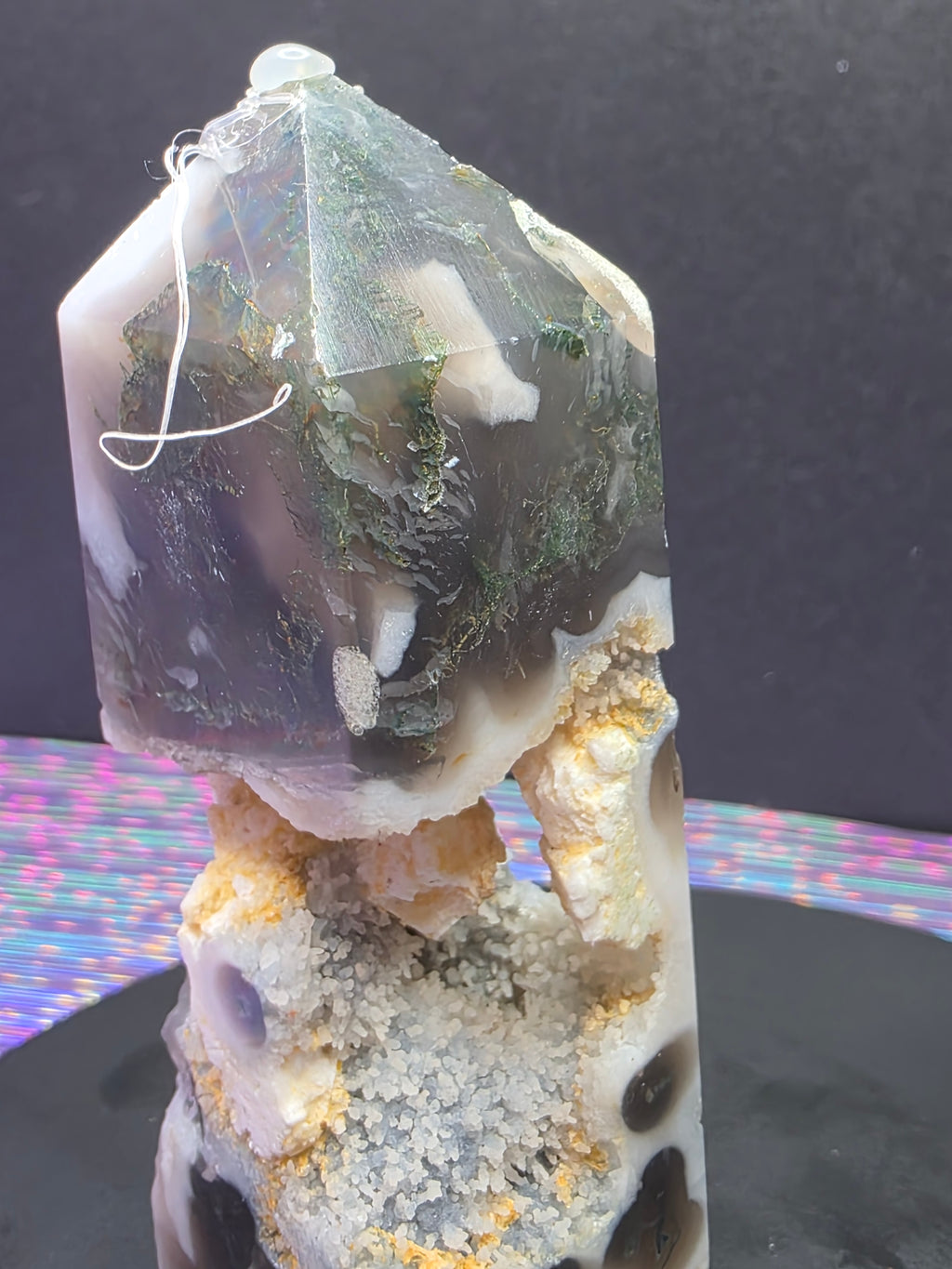 Moss Agate with Druzy Chalcedony Tower E