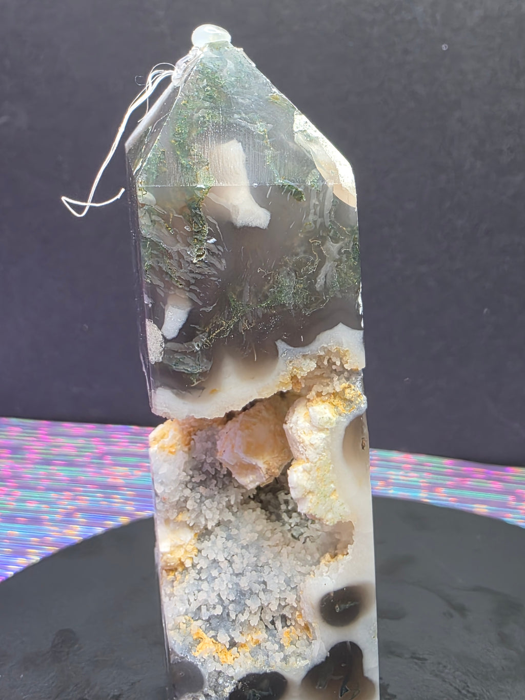 Moss Agate with Druzy Chalcedony Tower E