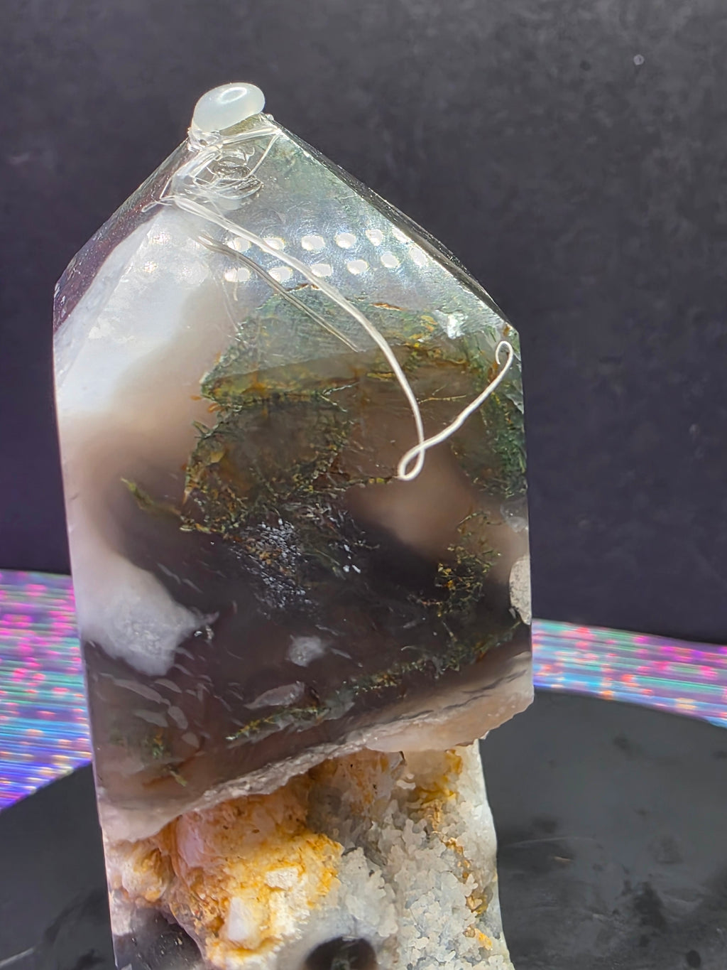 Moss Agate with Druzy Chalcedony Tower E