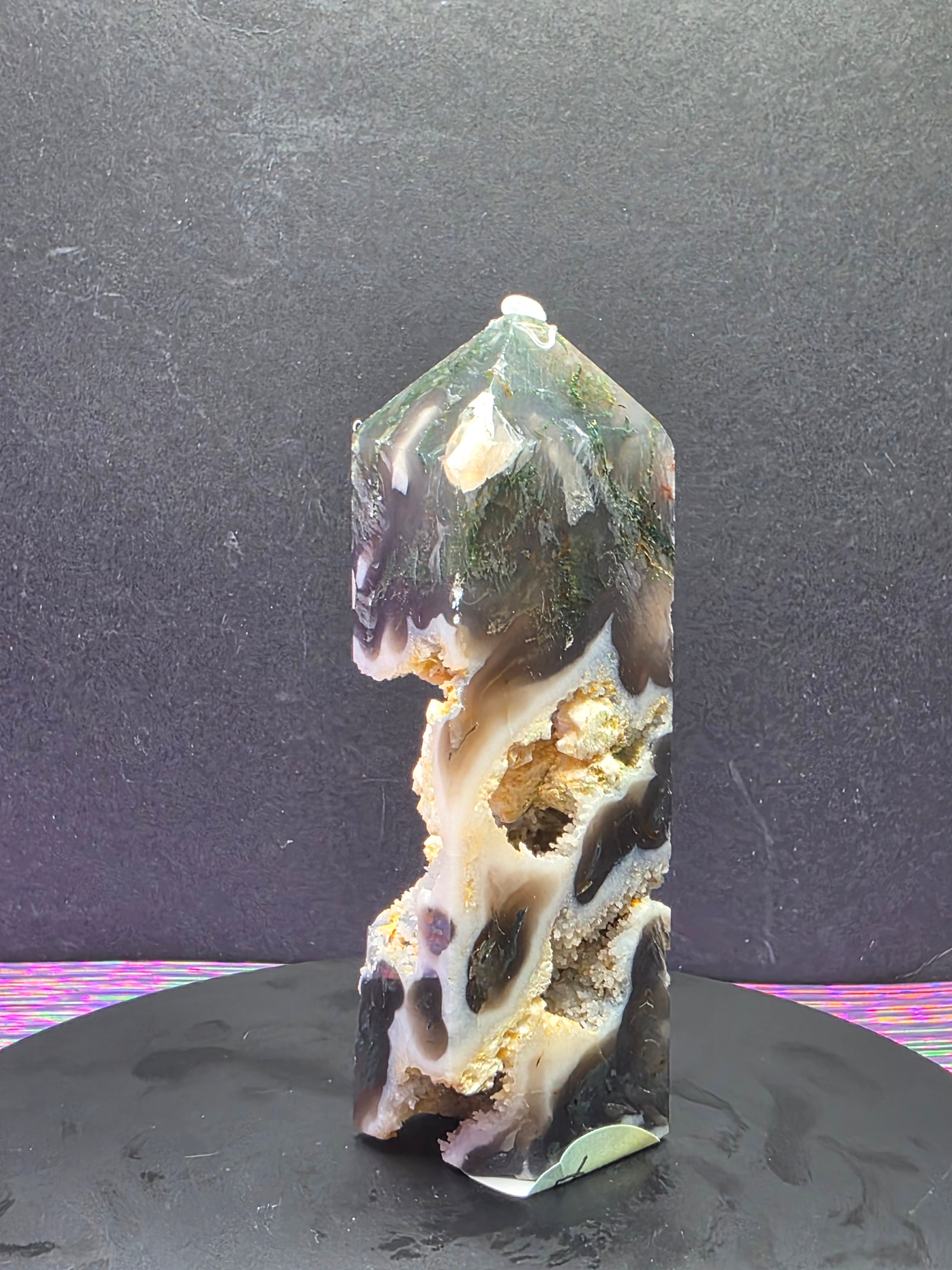 Moss Agate with Druzy Chalcedony Tower E