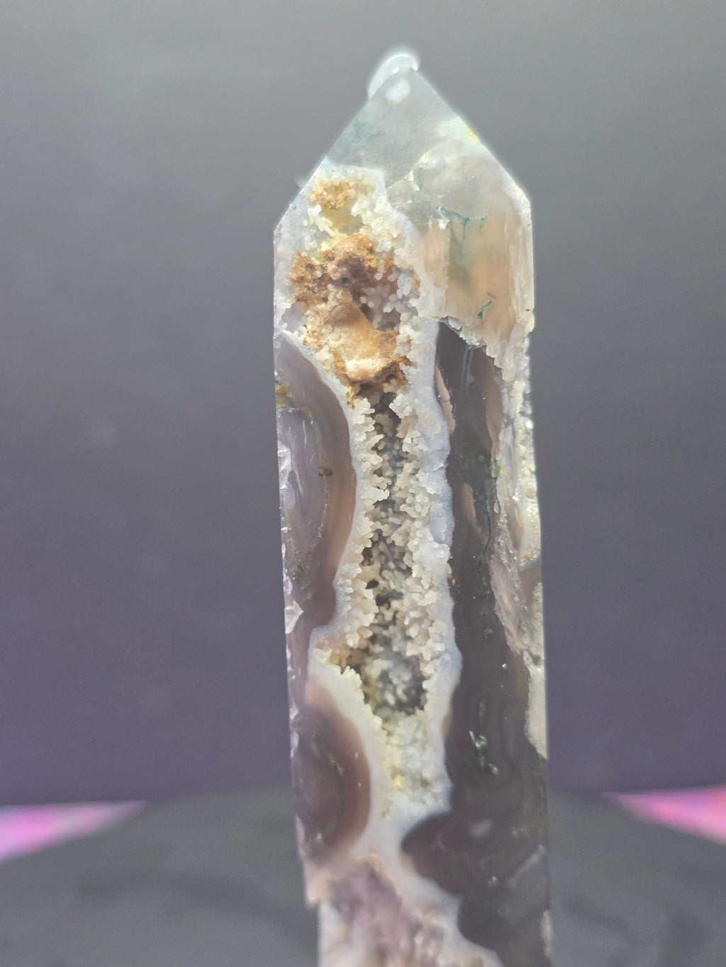Moss Agate Druzy Chalcedony Tower F