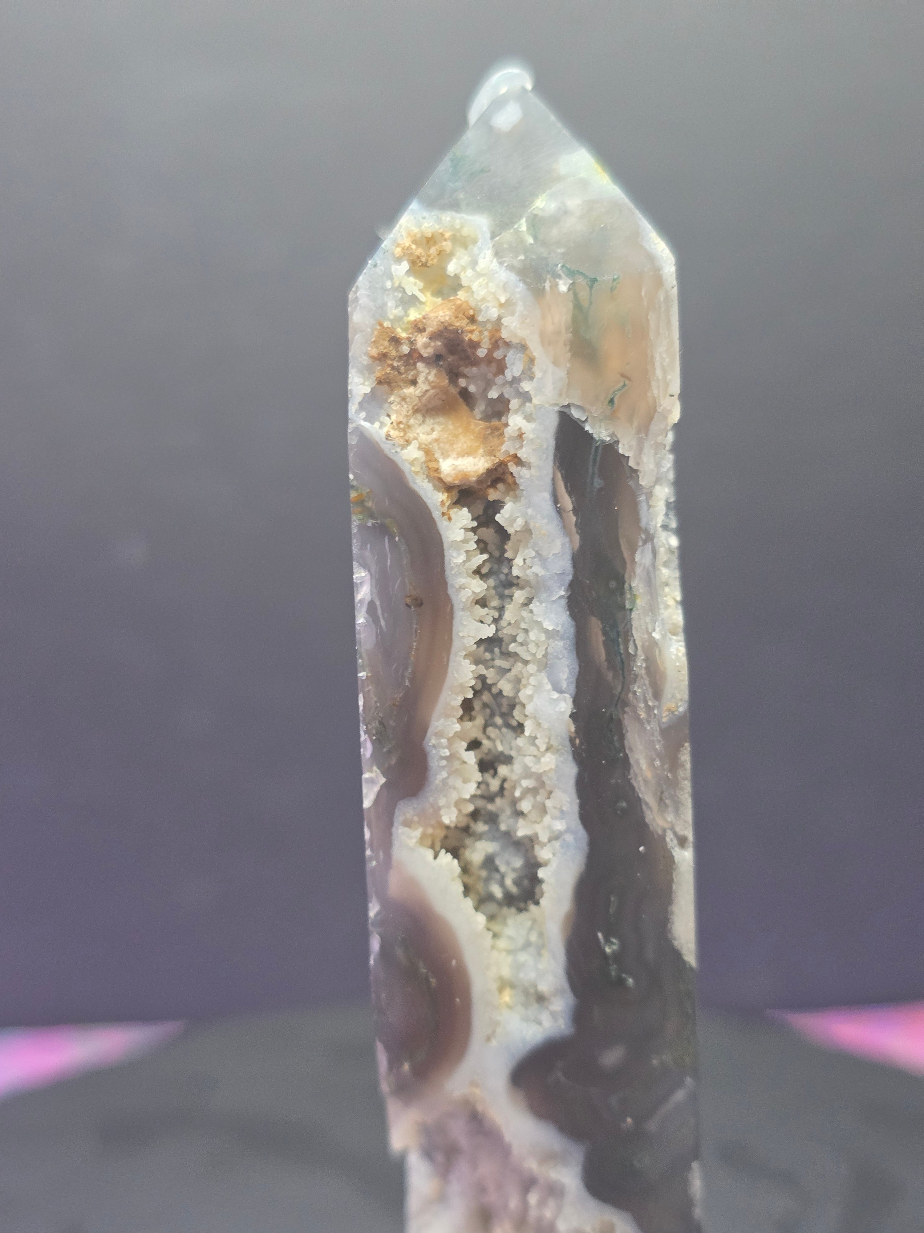 Moss Agate Druzy Chalcedony Tower F
