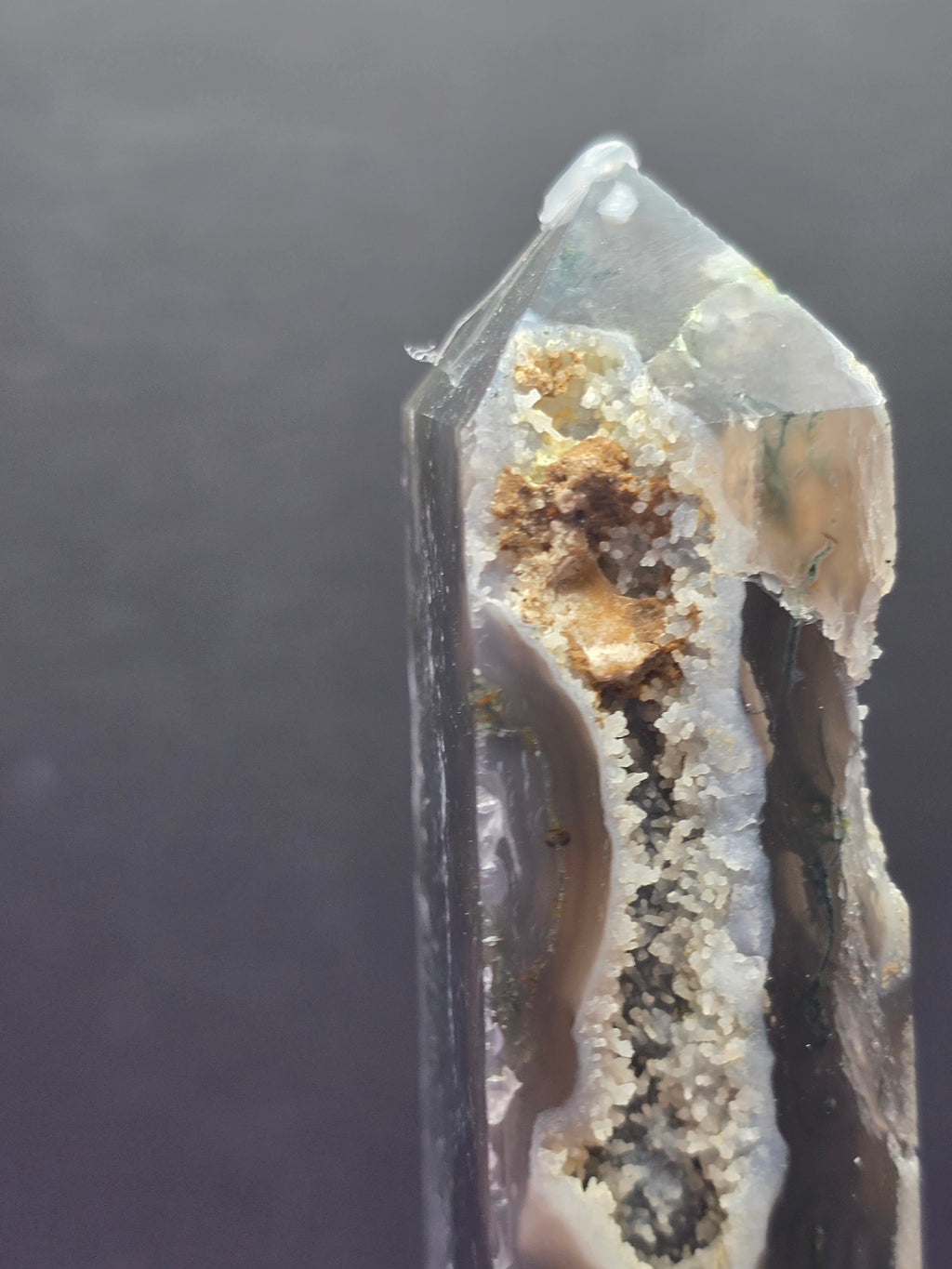 Moss Agate Druzy Chalcedony Tower F