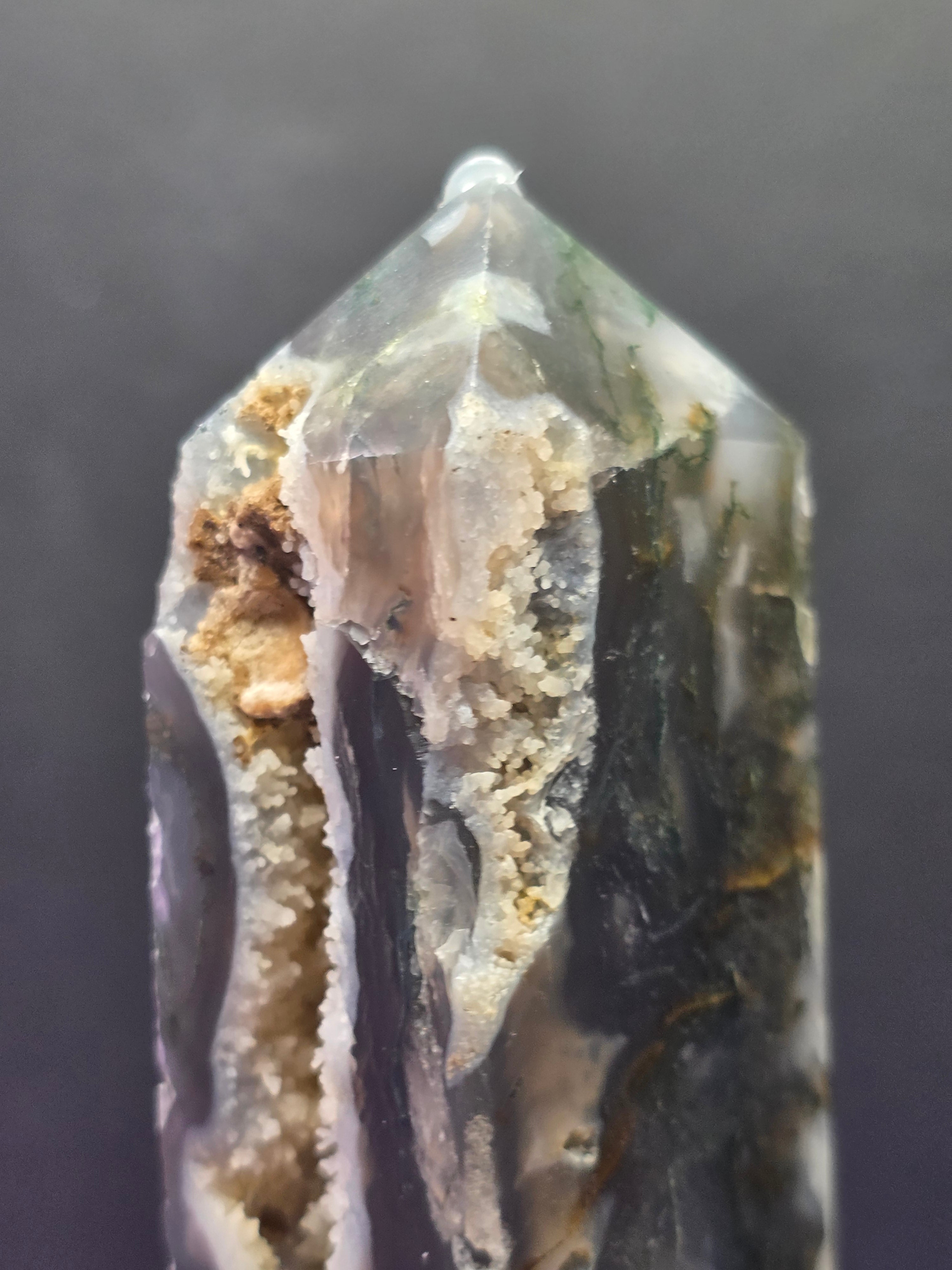 Moss Agate Druzy Chalcedony Tower F