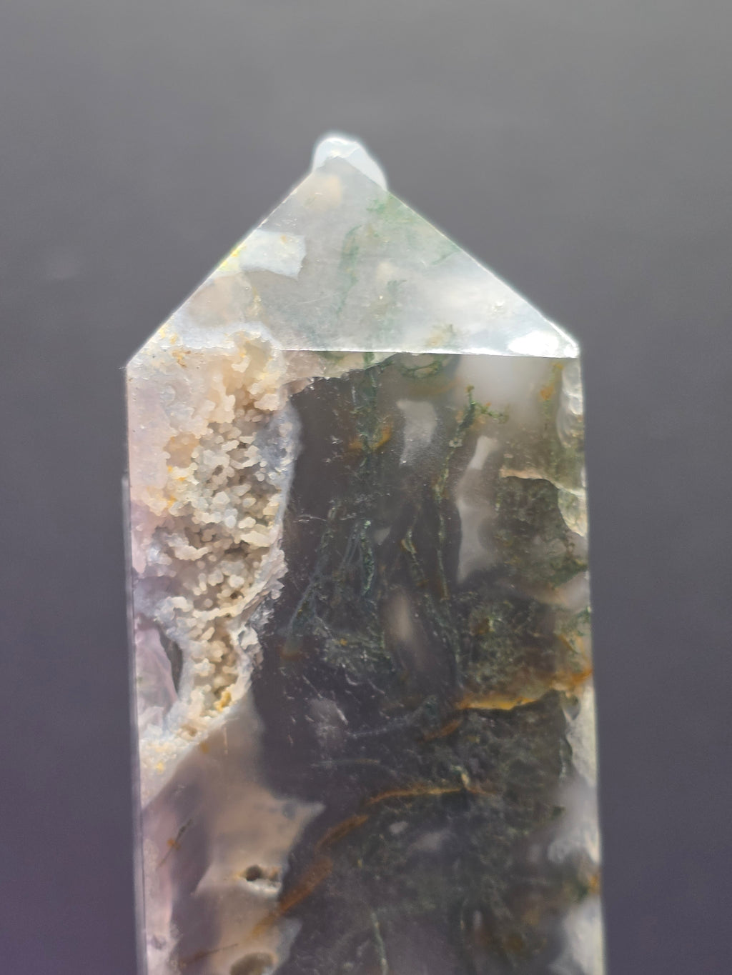 Moss Agate Druzy Chalcedony Tower F