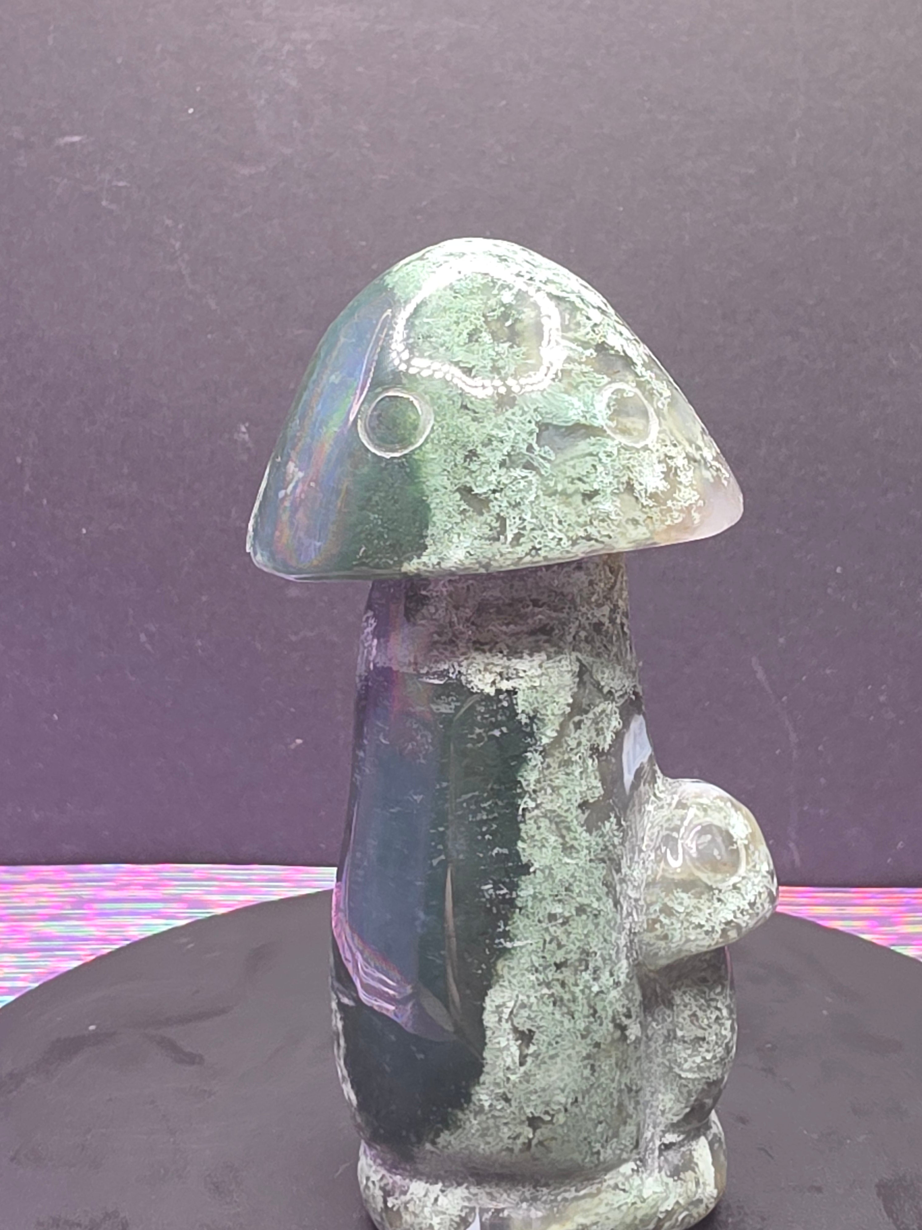 Moss Agate Mushroom Carving