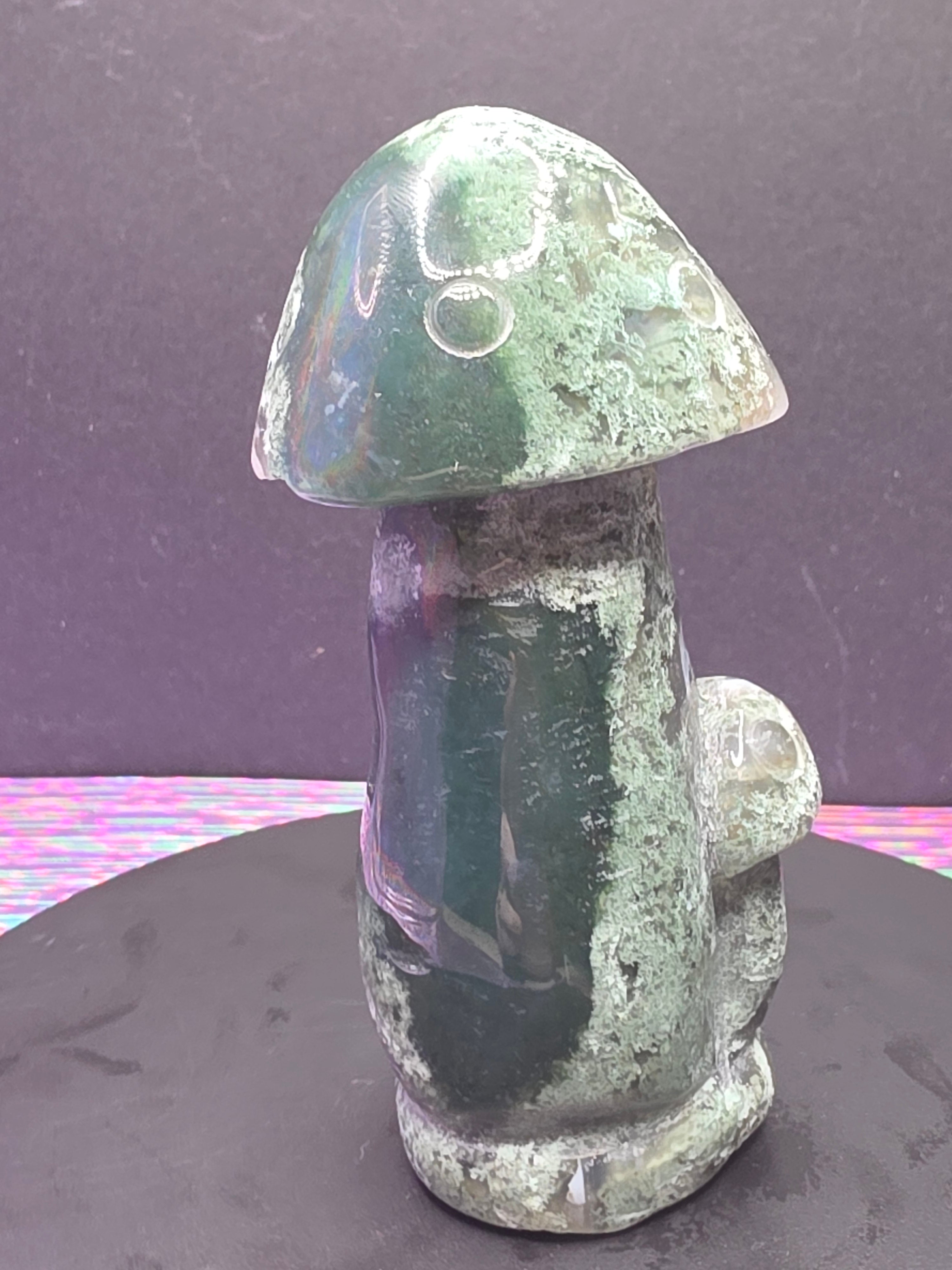 Moss Agate Mushroom Carving