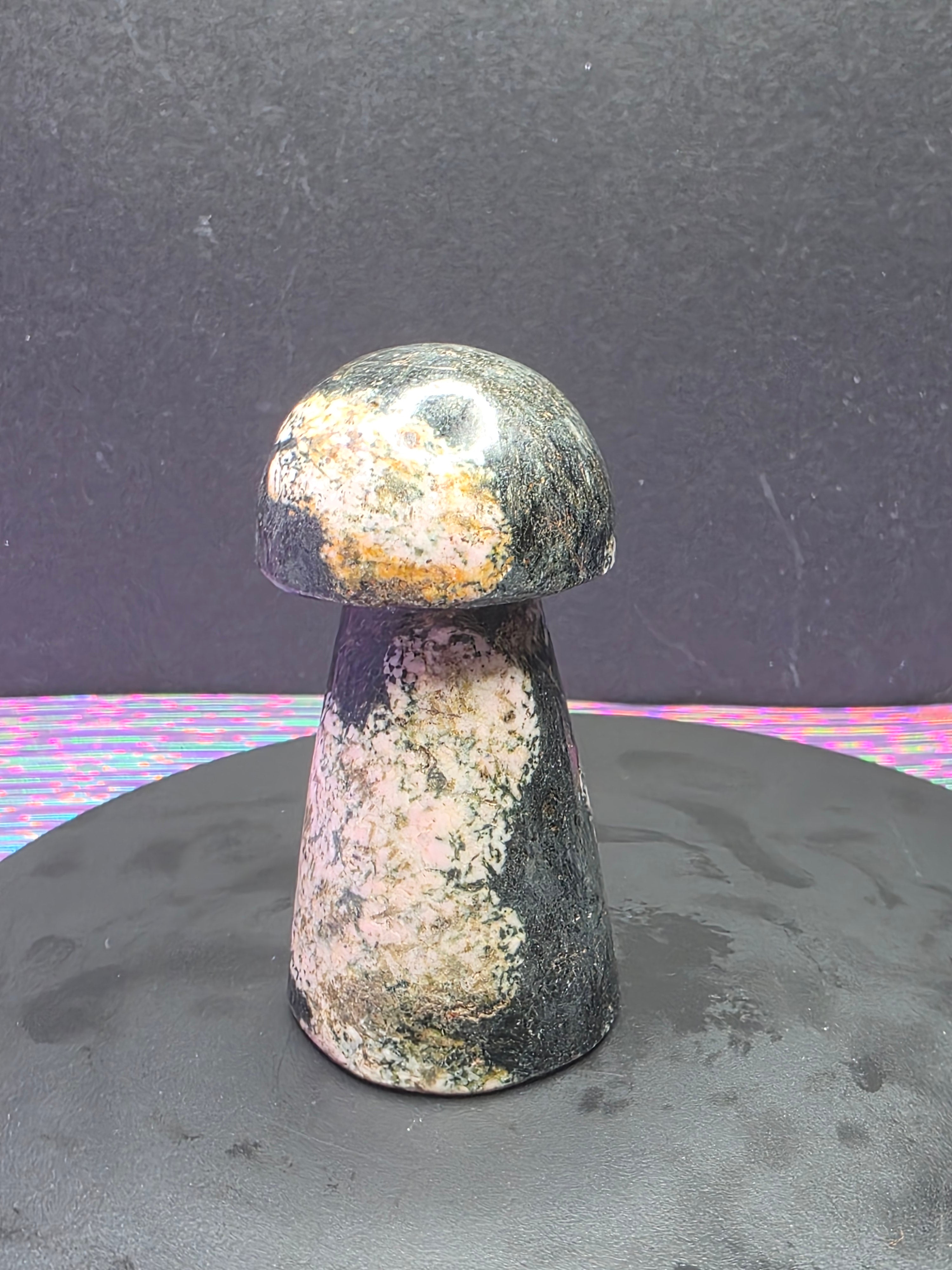 Snowflake Rhodonite Mushroom Carving A