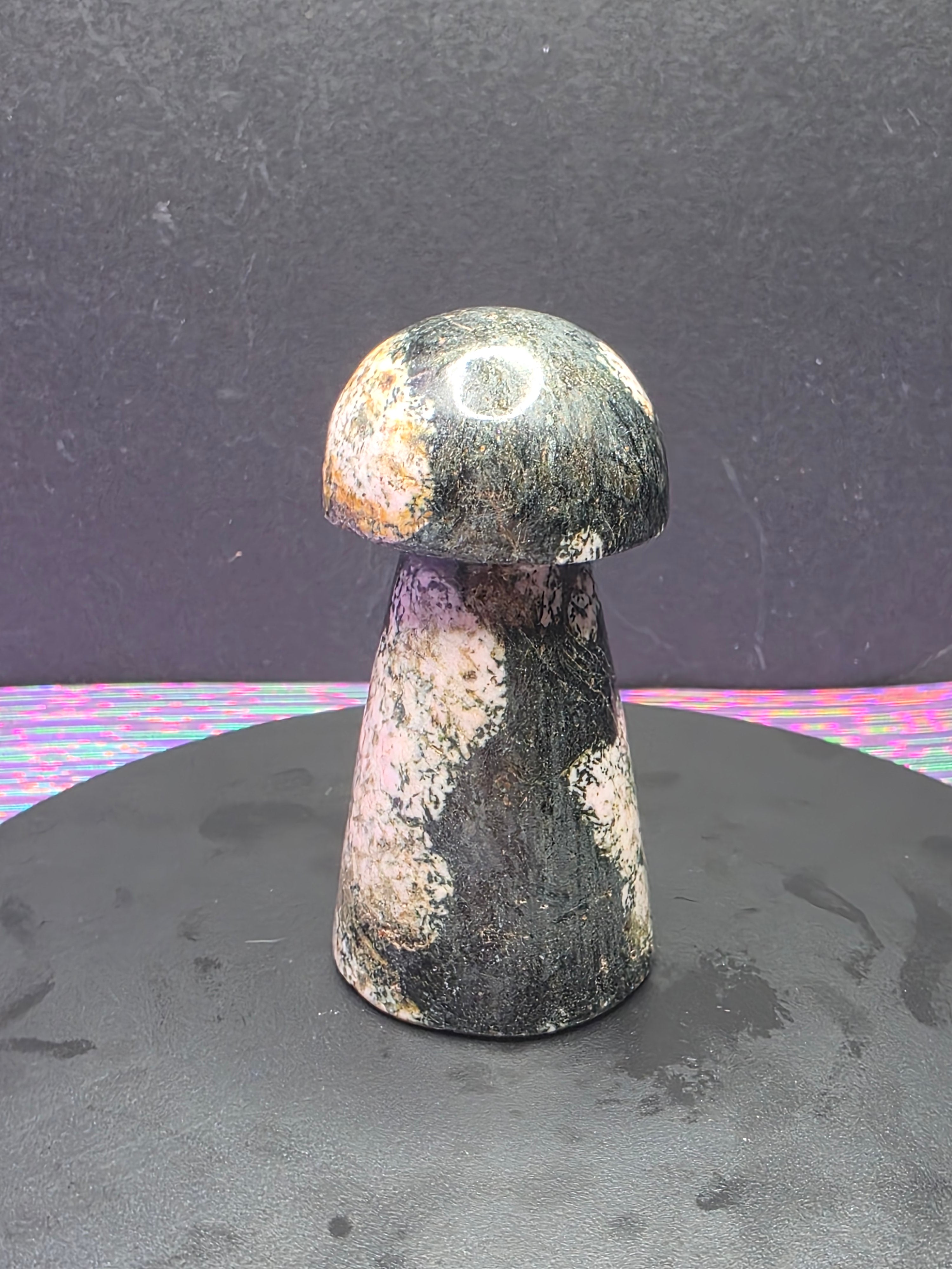 Snowflake Rhodonite Mushroom Carving A