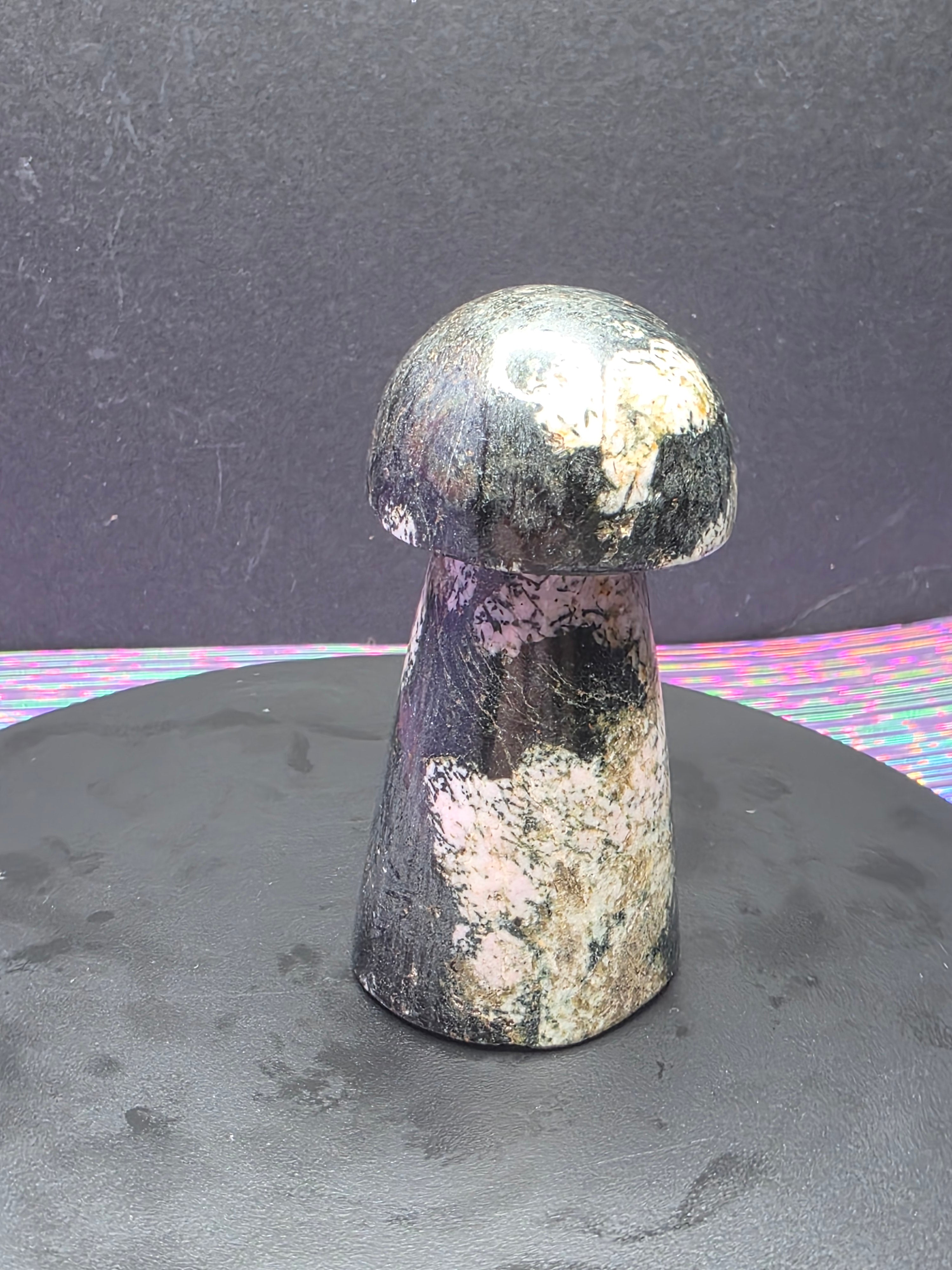 Snowflake Rhodonite Mushroom Carving A