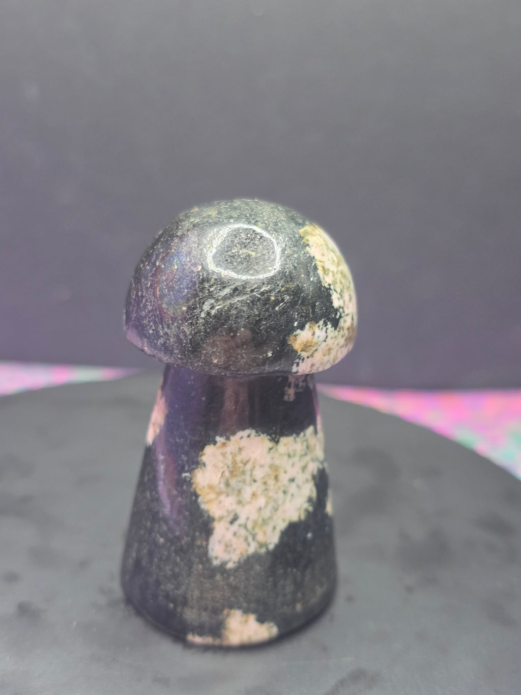 Snowflake Rhodonite Mushroom Carving B