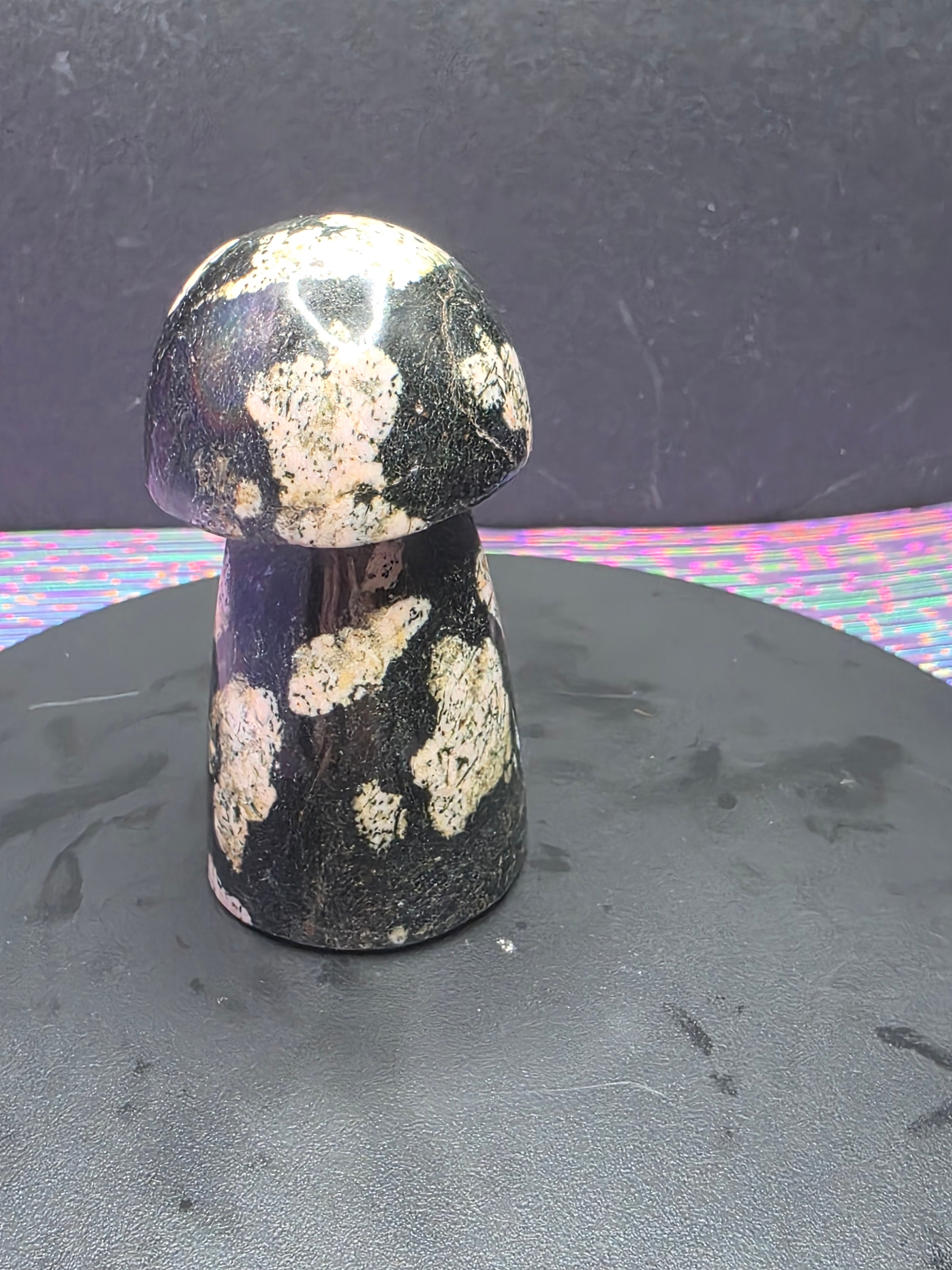 Snowflake Rhodonite Mushroom Carving D