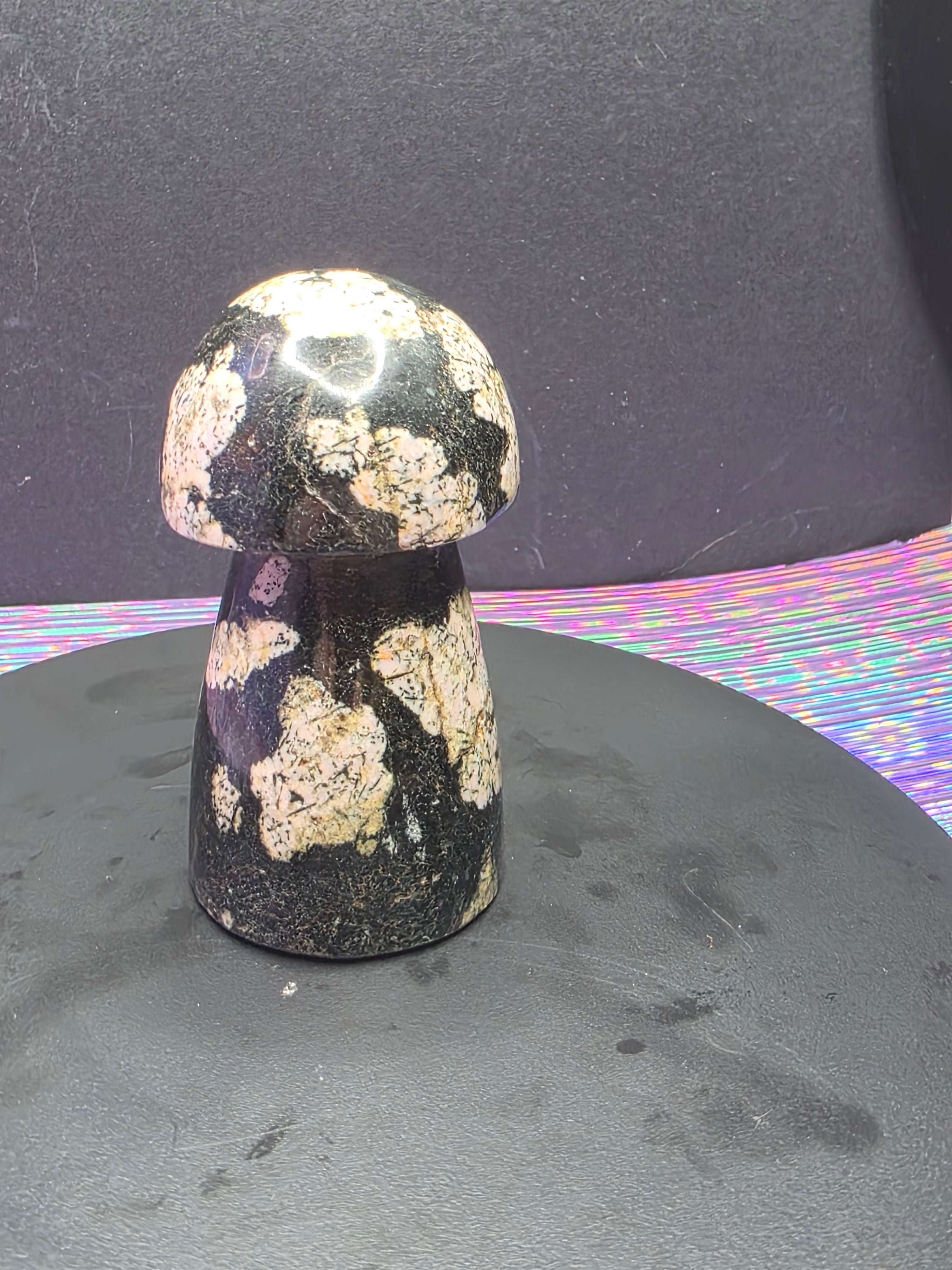 Snowflake Rhodonite Mushroom Carving D