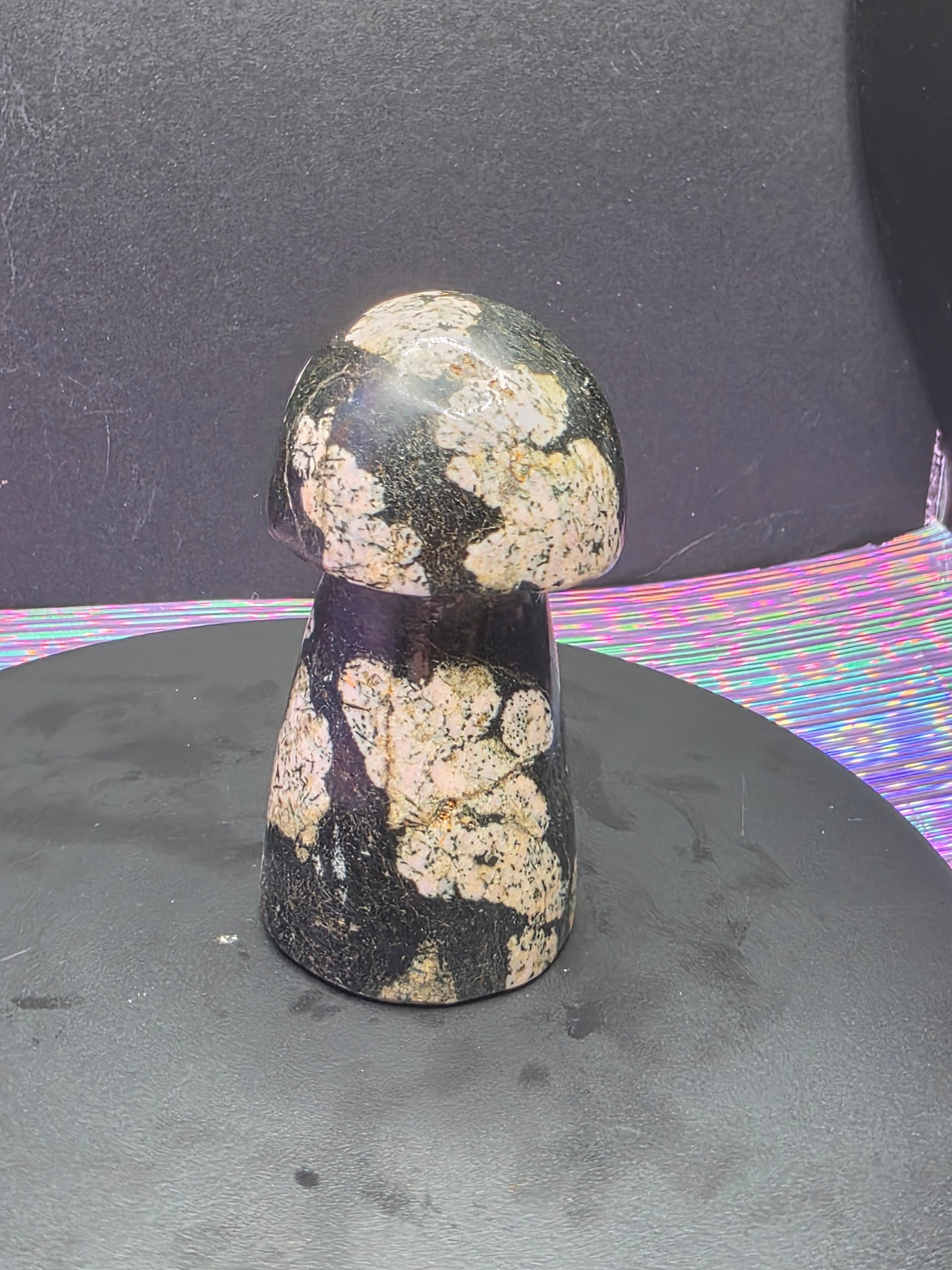 Snowflake Rhodonite Mushroom Carving D