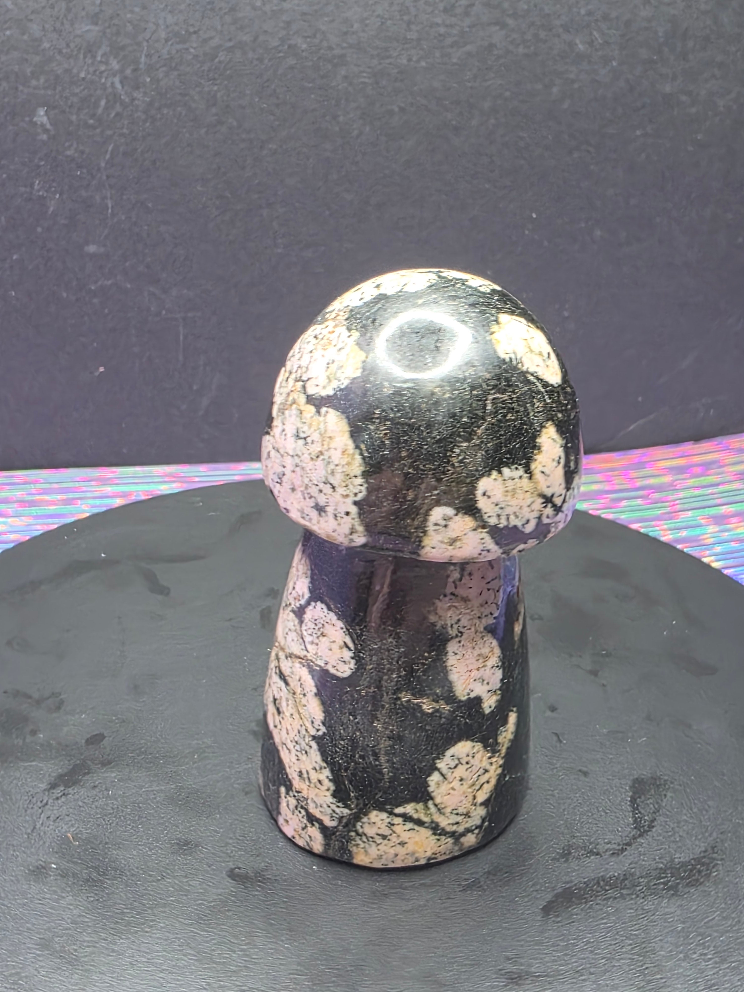 Snowflake Rhodonite Mushroom Carving D