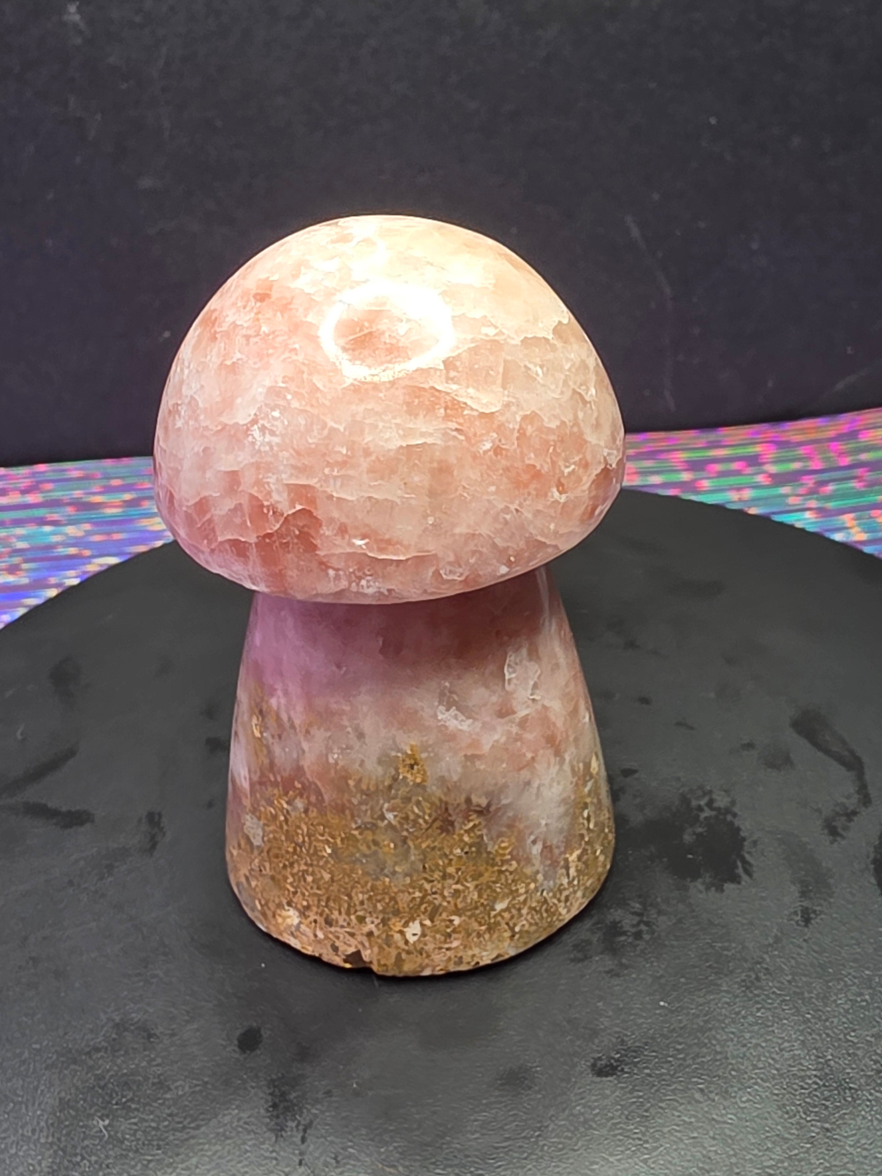 🍄 Strawberry Calcite Mushroom Carving A