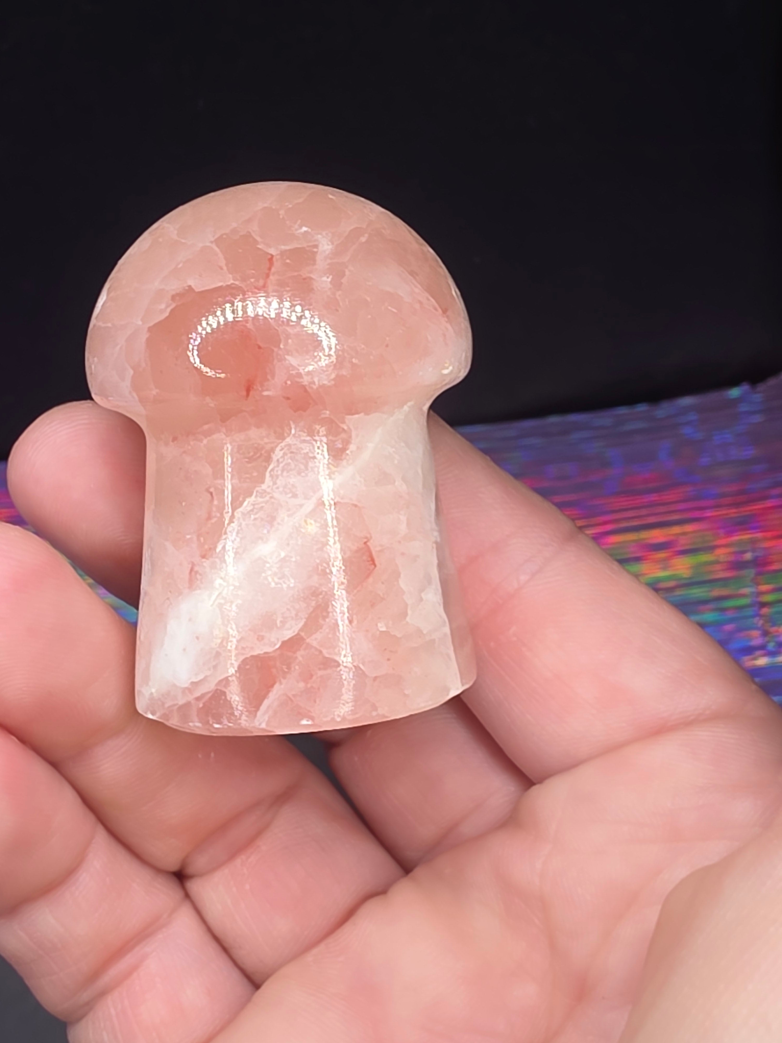 🍄 Strawberry Calcite Mushroom Carving B