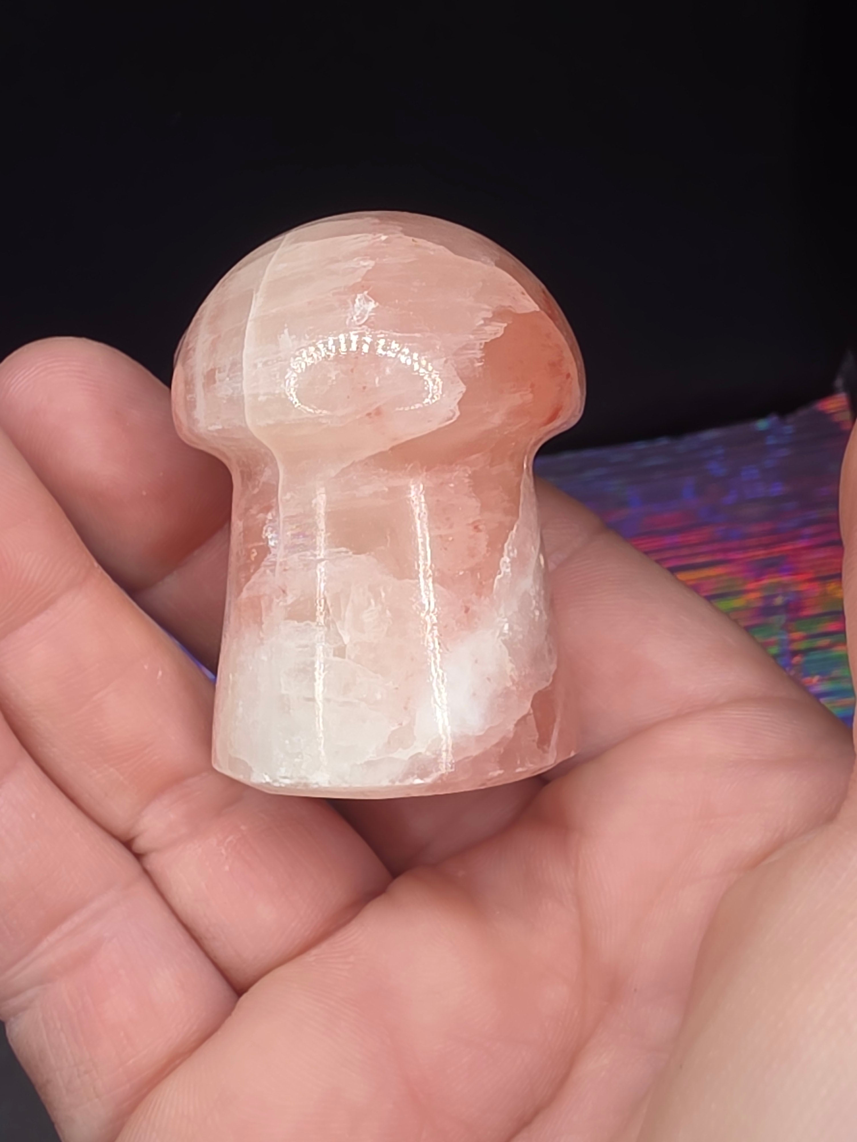 🍄 Strawberry Calcite Mushroom Carving B