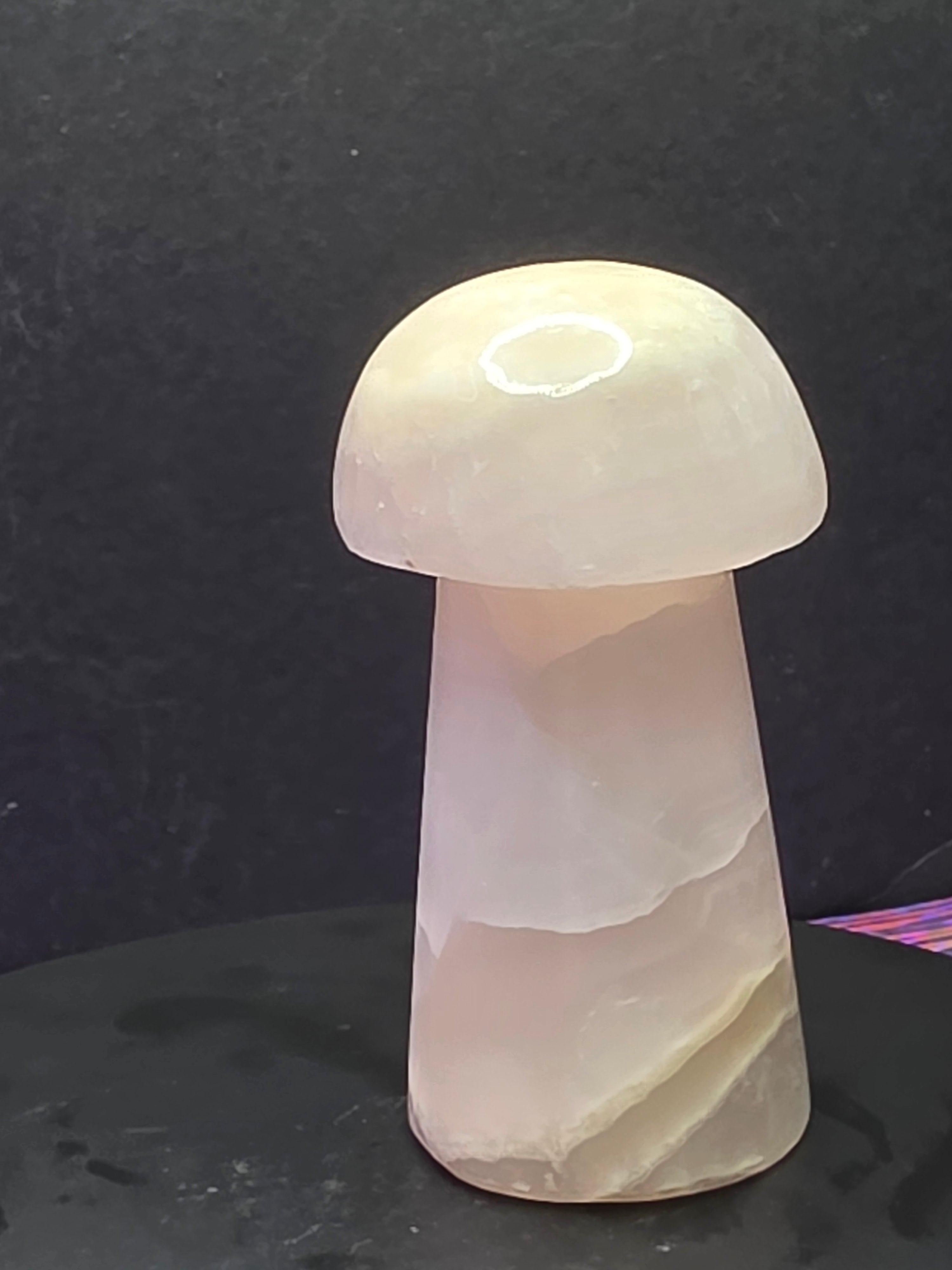 🍄 Pink Mangano Calcite Mushroom Carving B