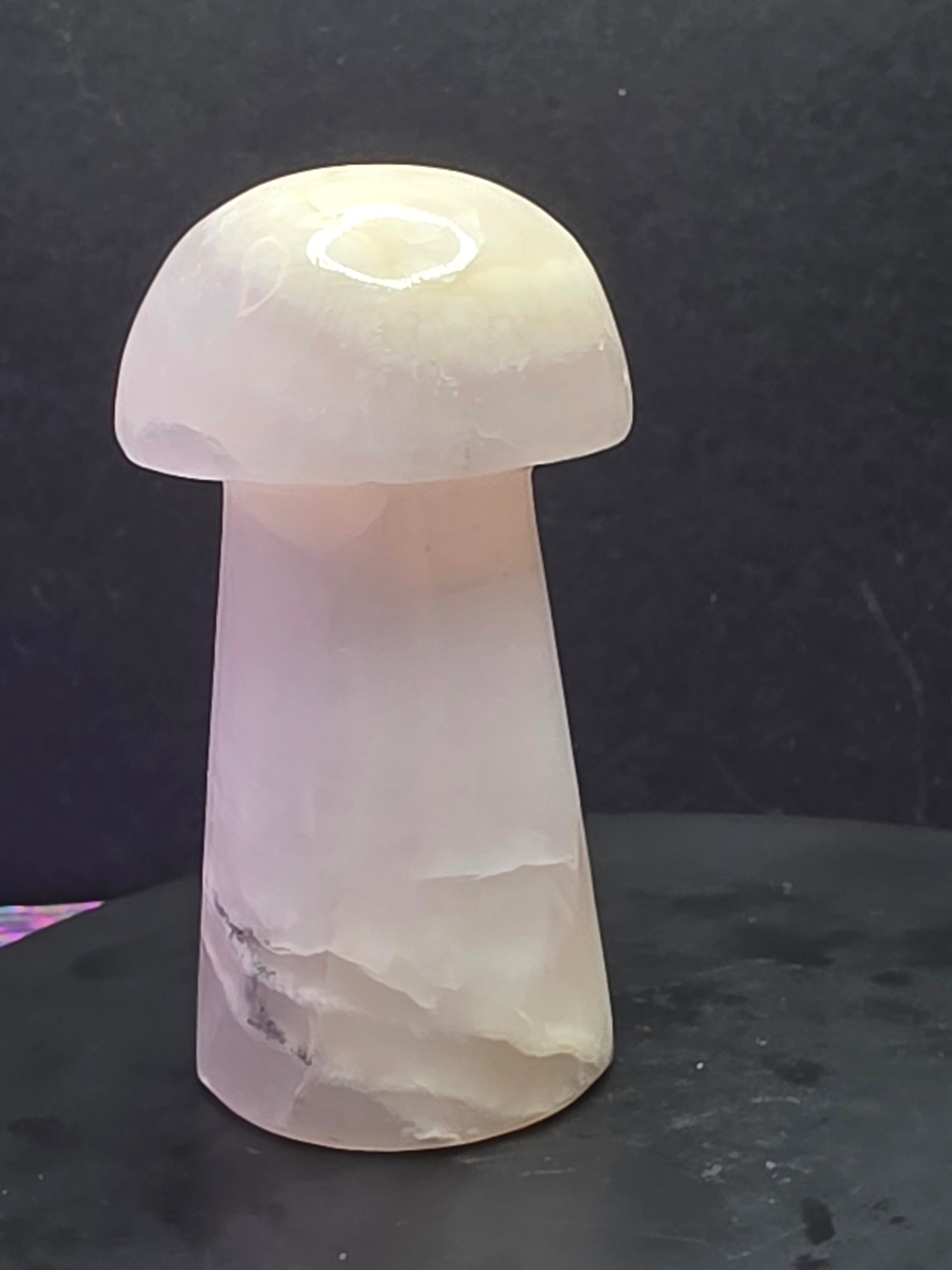 🍄 Pink Mangano Calcite Mushroom Carving B