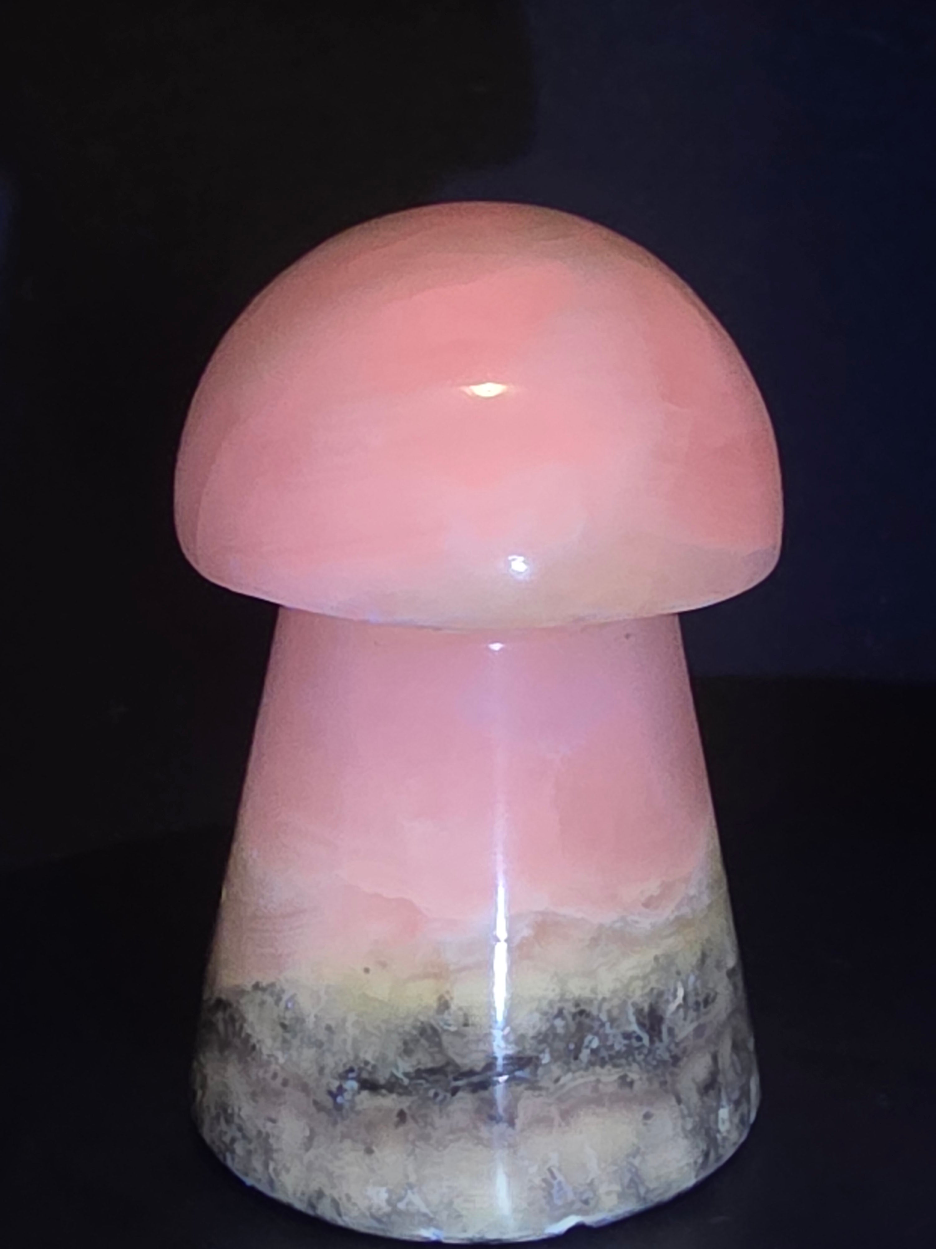 💗 Pink Mangano Calcite Mushroom Carving C
