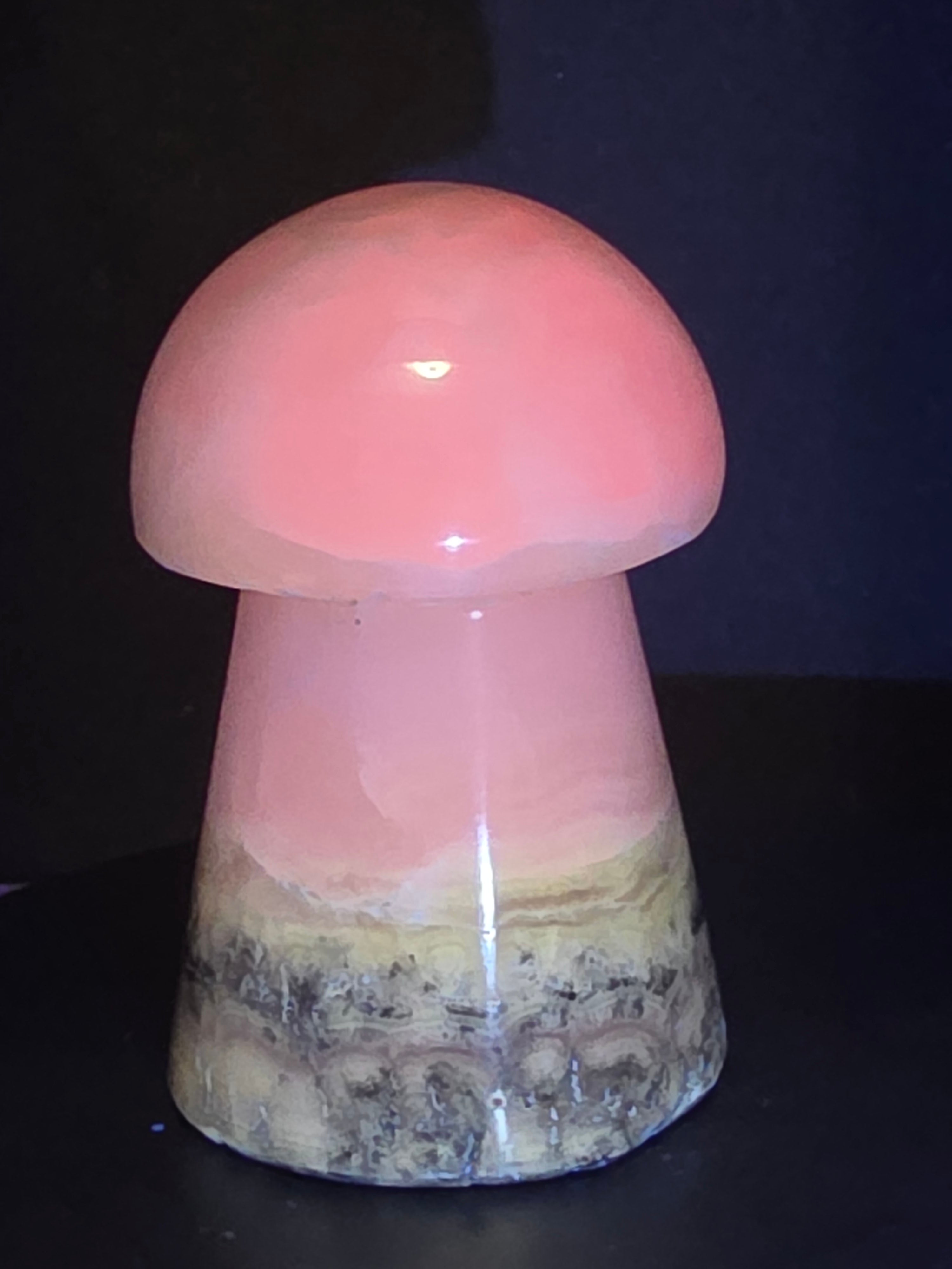 💗 Pink Mangano Calcite Mushroom Carving C