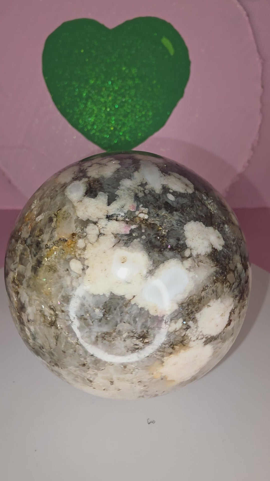 Pink Amethyst and Black Flower Agate Sphere E