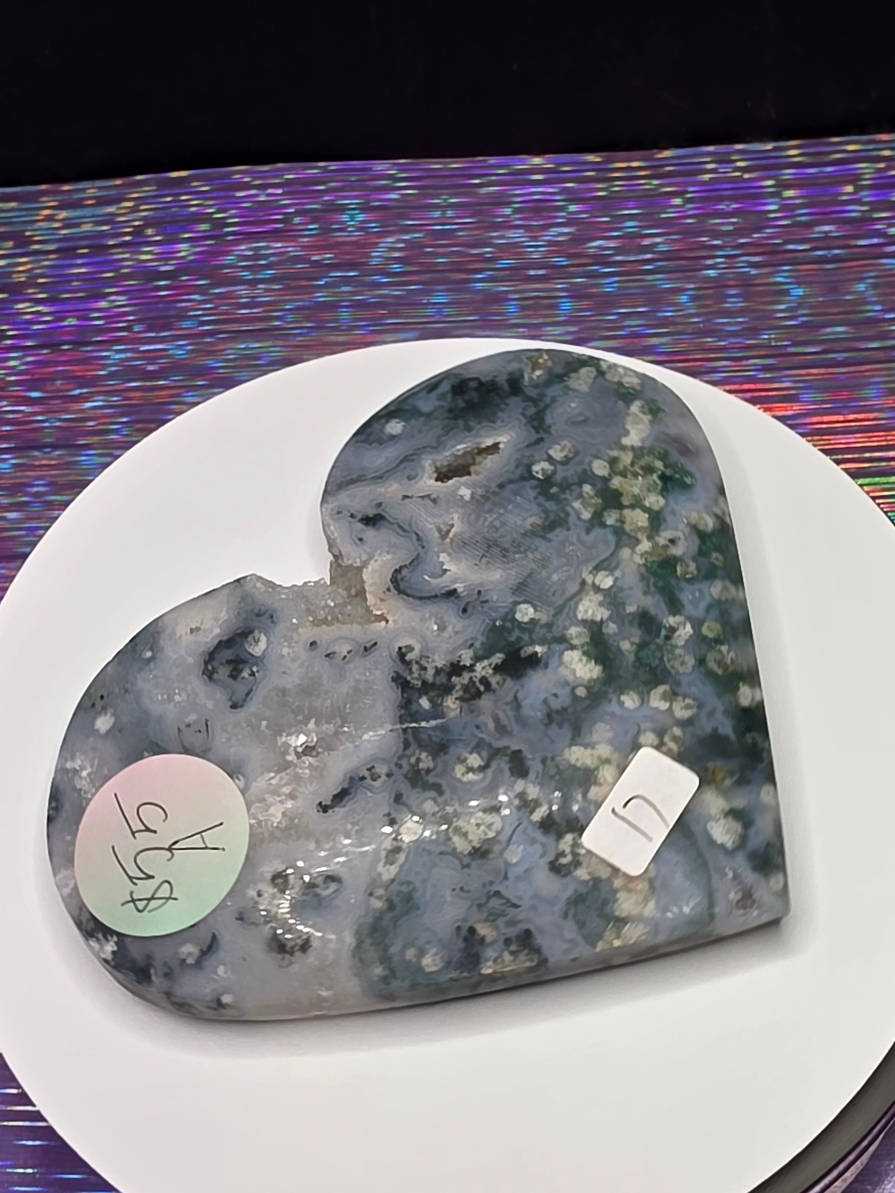 Snowflake Moss Agate Heart A