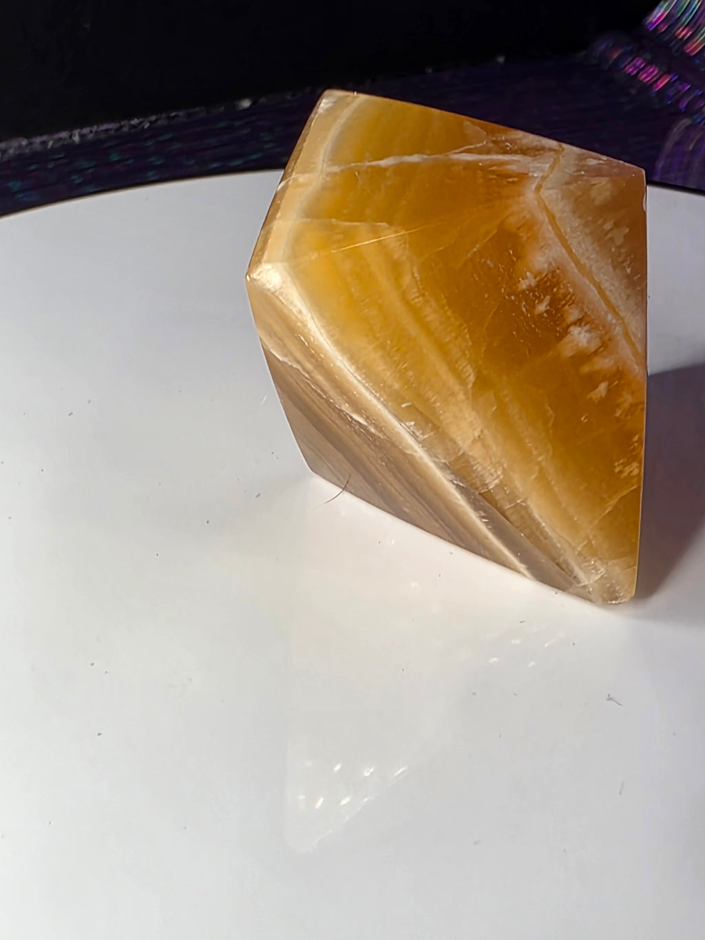 Honey Calcite Geometric Carving