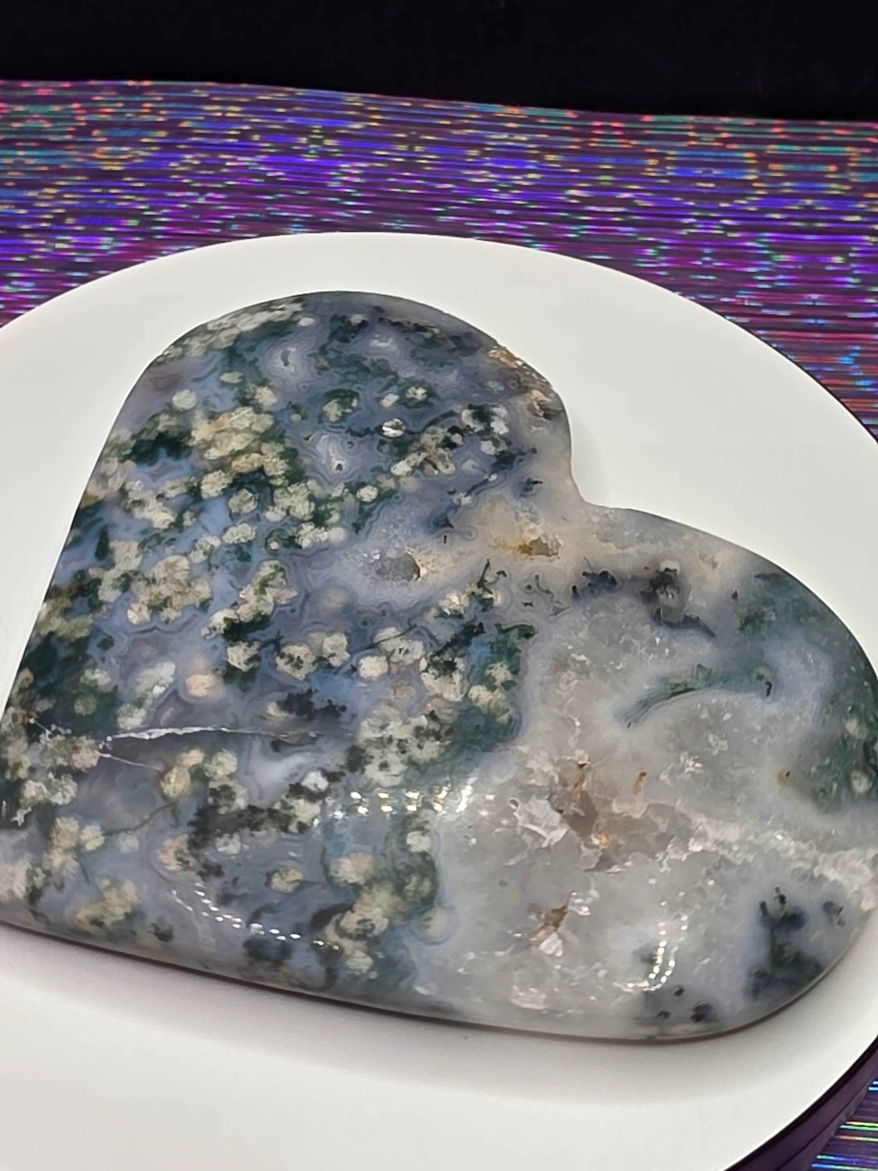 Snowflake Moss Agate Heart A