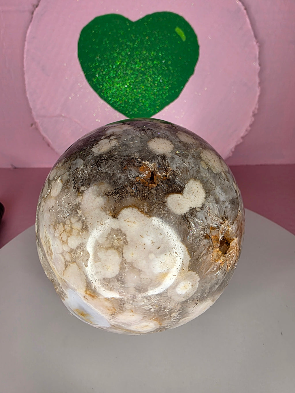 Pink Amethyst and Black Flower Agate Sphere E