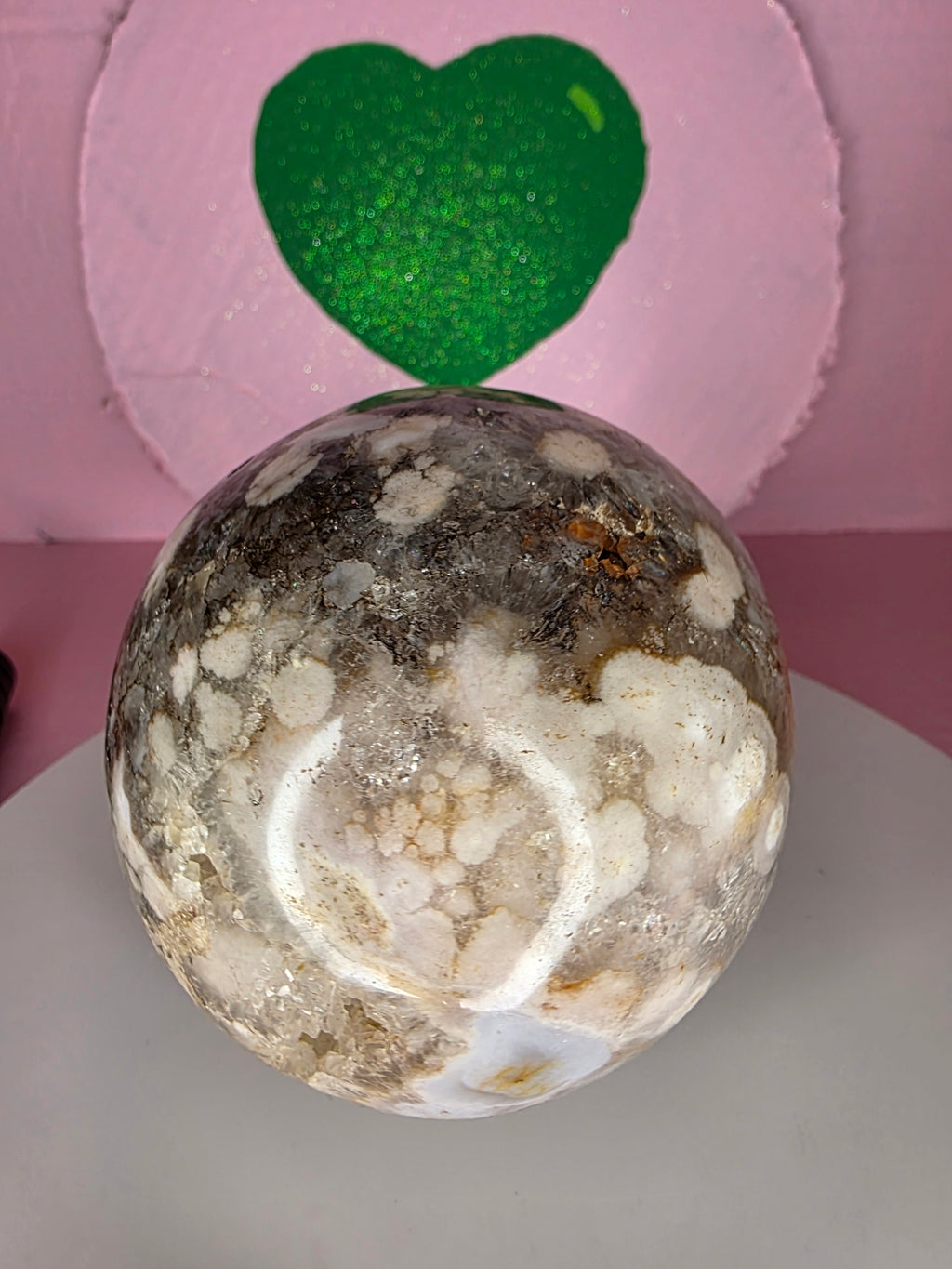Pink Amethyst and Black Flower Agate Sphere E