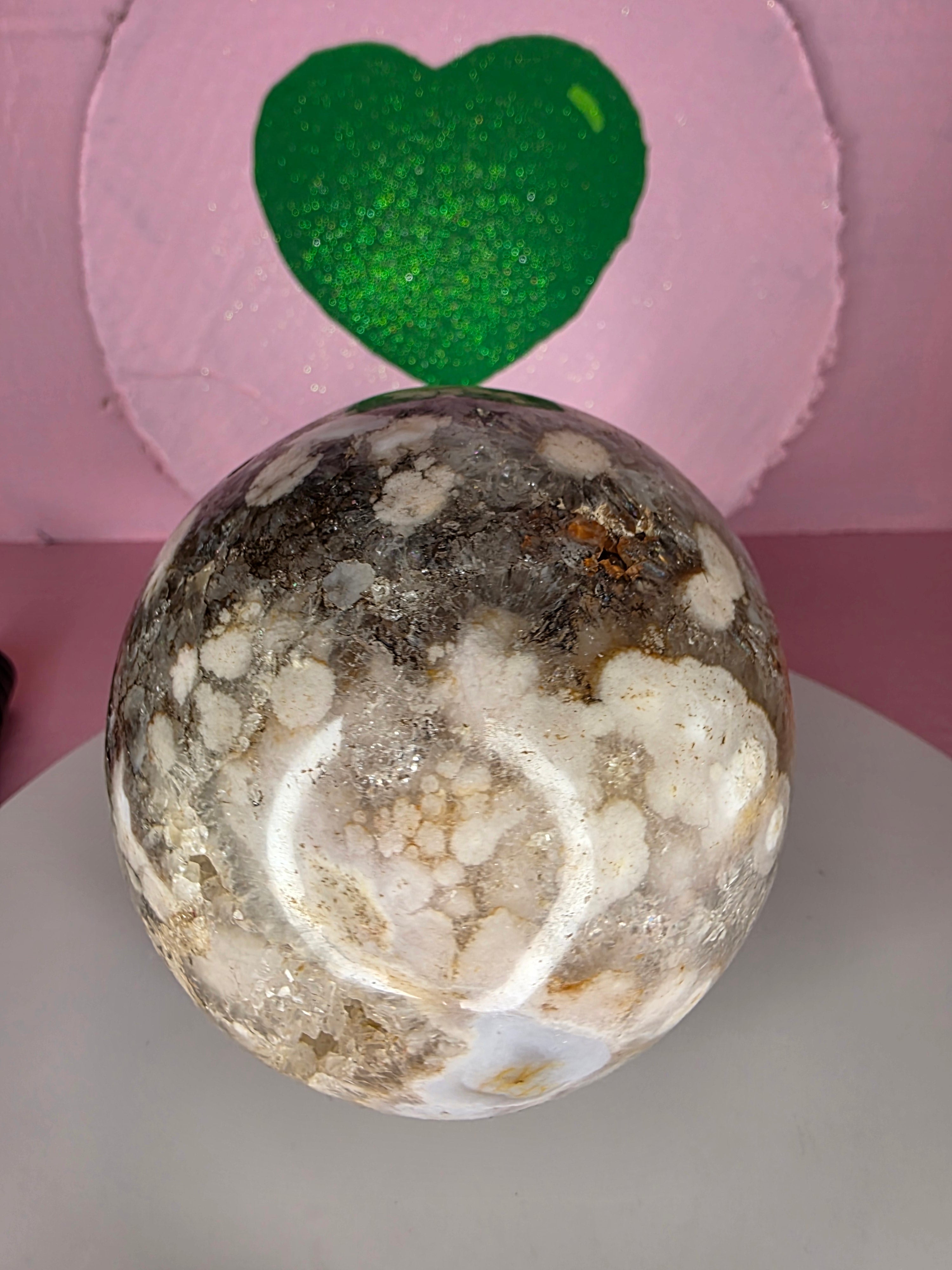 Pink Amethyst and Black Flower Agate Sphere E