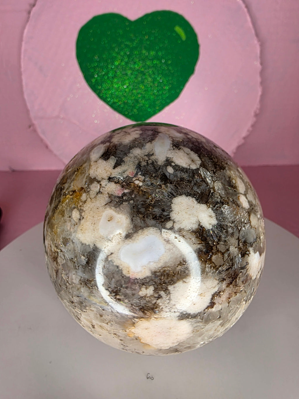 Pink Amethyst and Black Flower Agate Sphere E