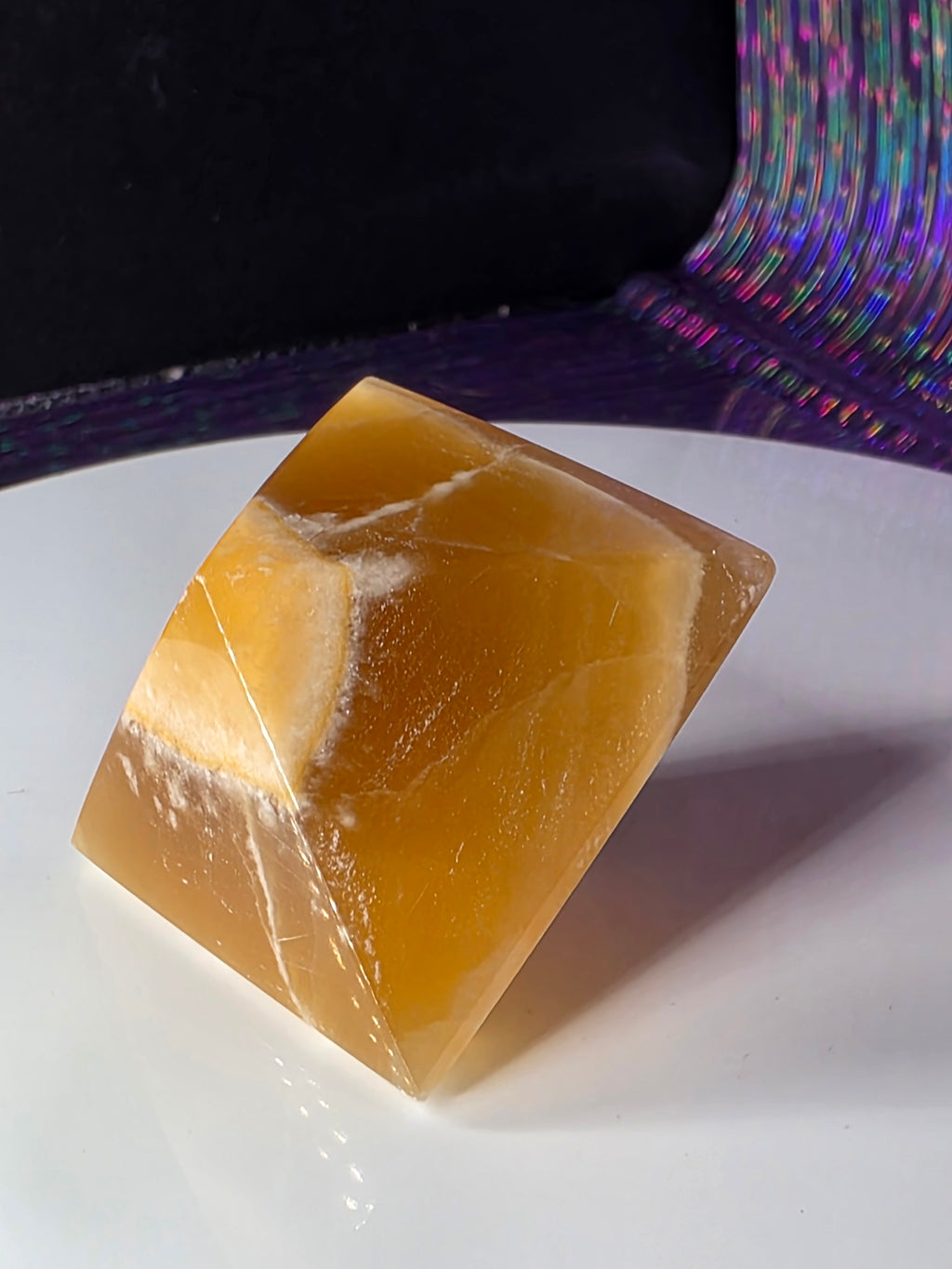 Honey Calcite Geometric Carving