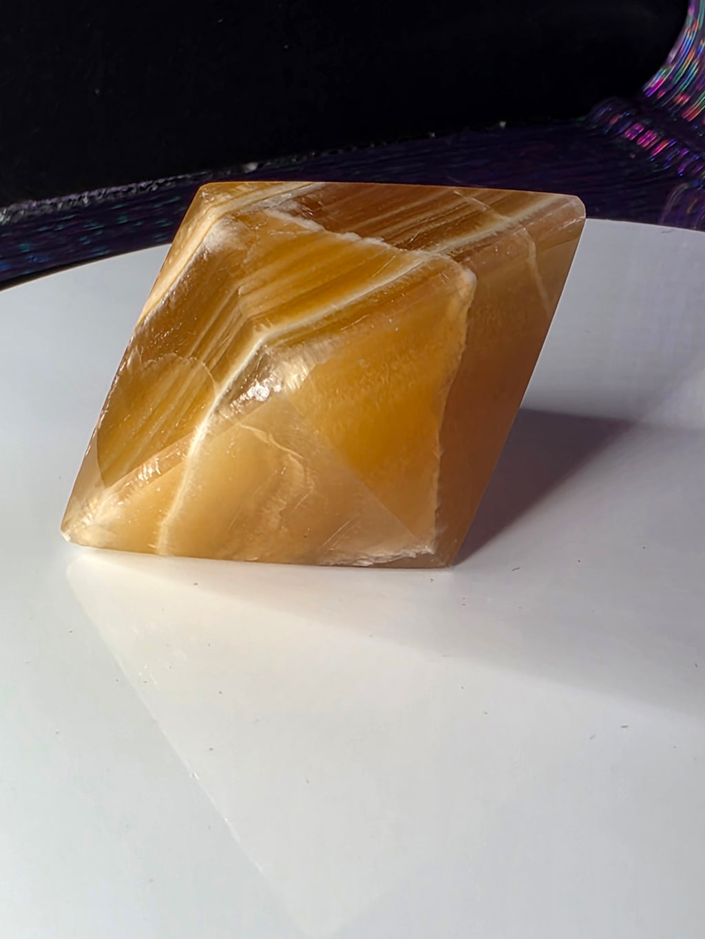 Honey Calcite Geometric Carving