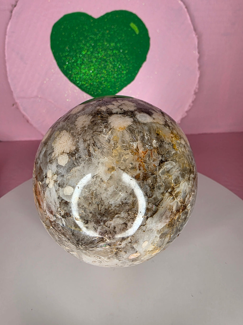 Pink Amethyst and Black Flower Agate Sphere E